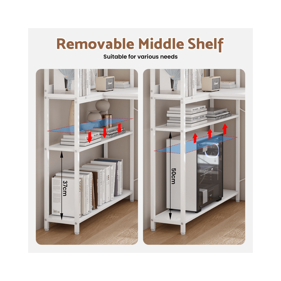 8 Advwin 120cm L Shaped Computer Desk With Reversible Storage Shelves Corner Desk White, 8 of 10