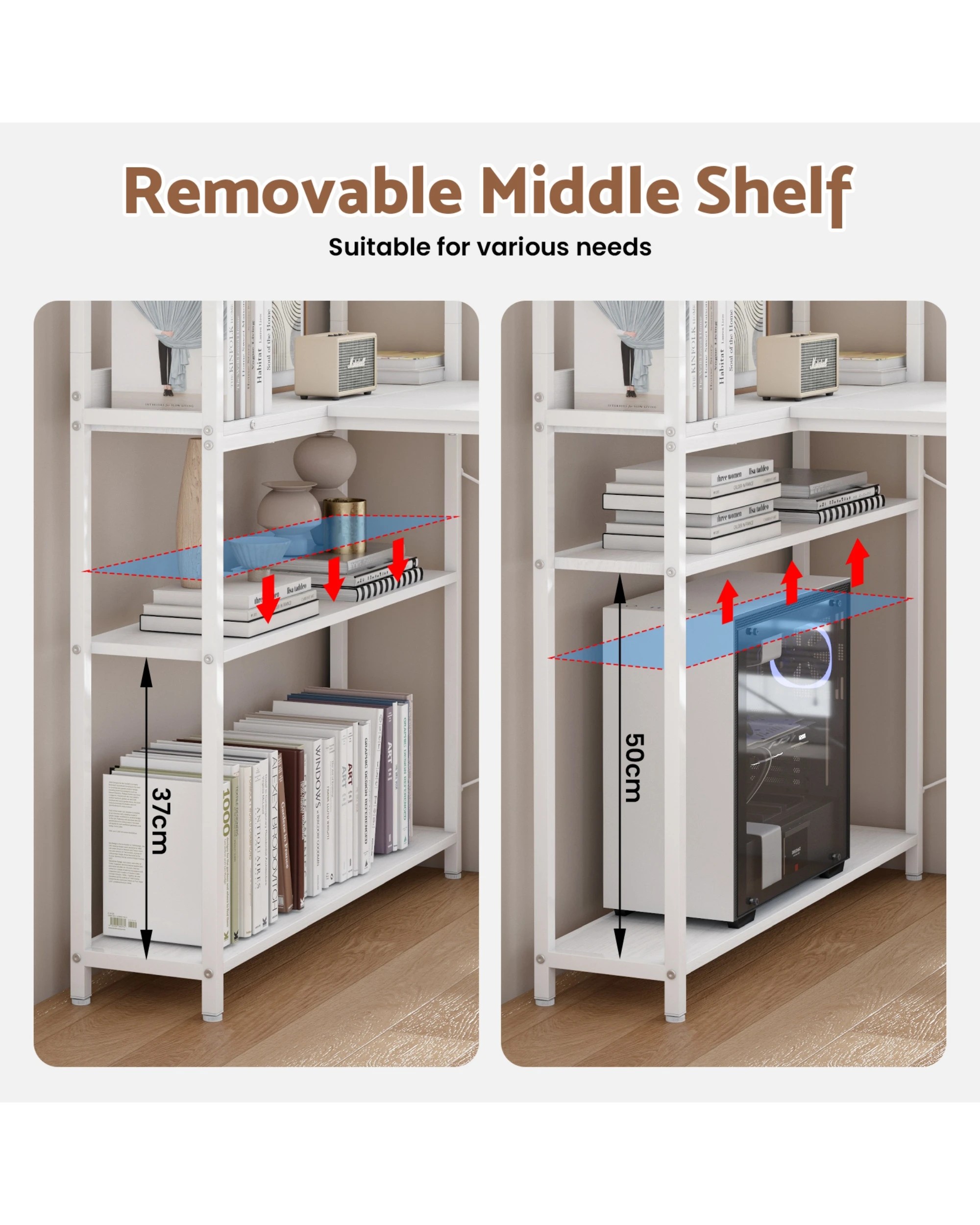 8 Advwin 110cm L Shaped Computer Desk With Reversible Storage Shelves Corner Desk White, 8 of 10