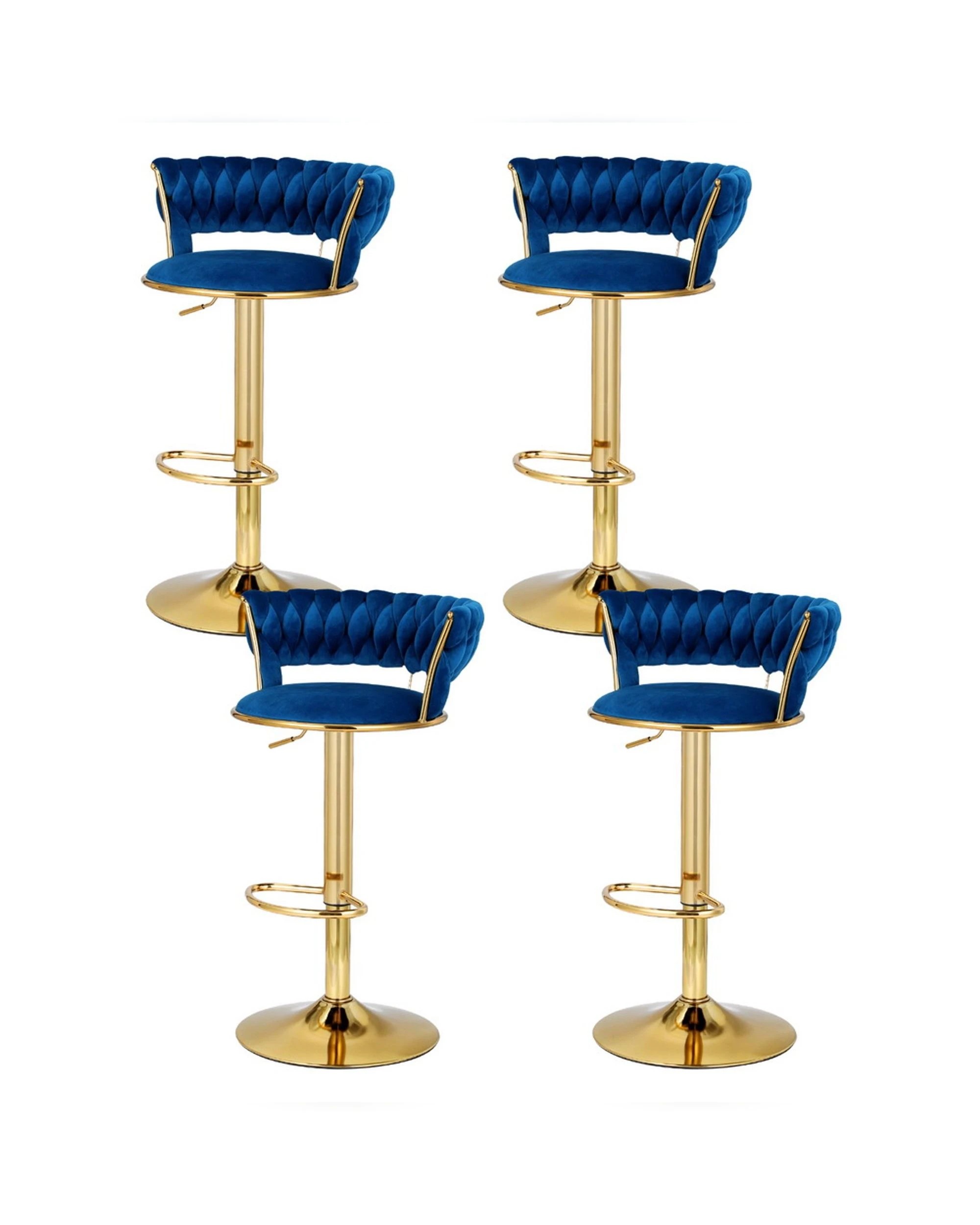 1 Artiss 4x Bar Stools Gas Lift Velvet Woven Backrest Navy - Blue, 1 of 6