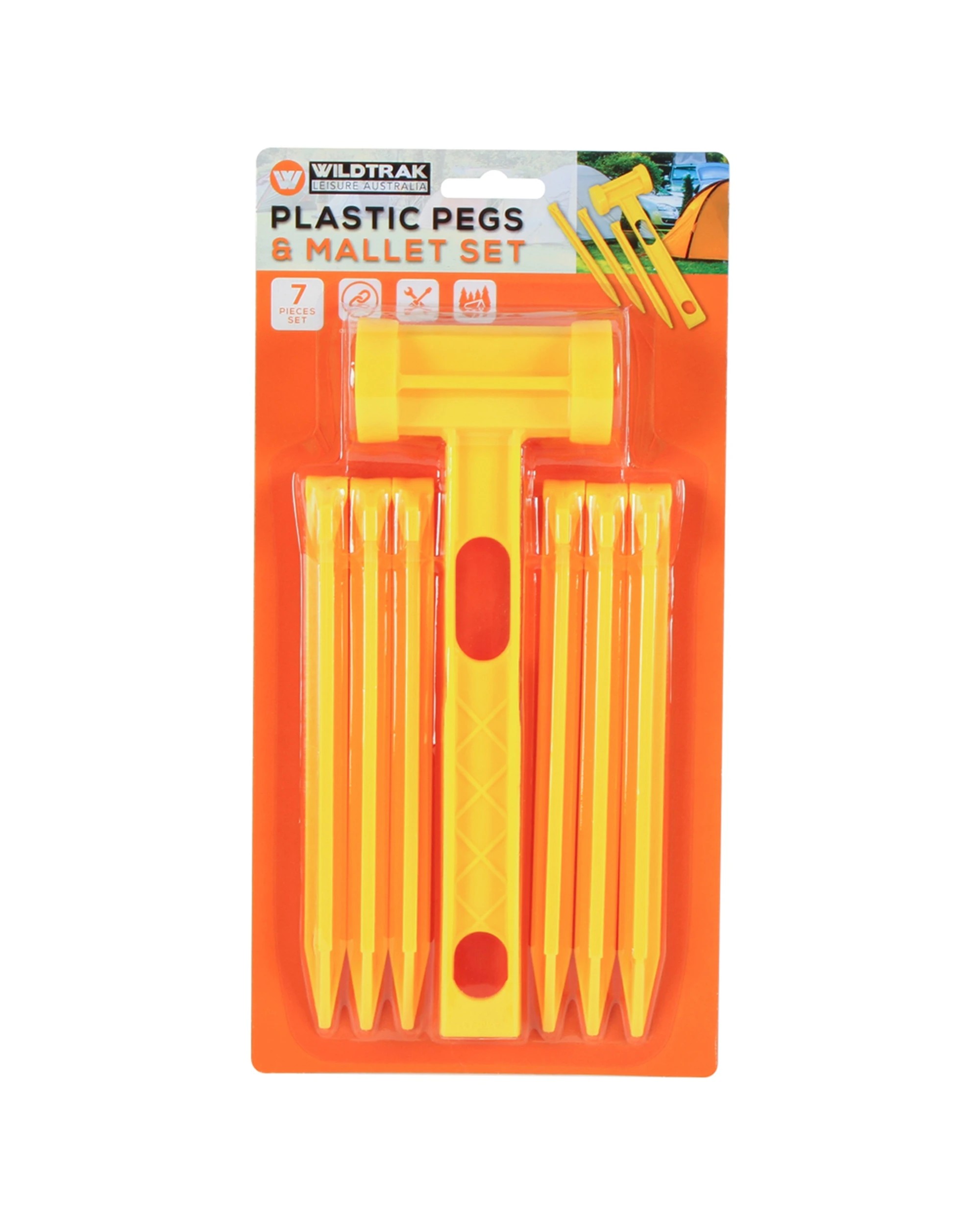 3 Wildtrak 7pc Plastic Pegs And Double Headed Mallet Set ABS Peg Remover - Yellow, 3 of 3