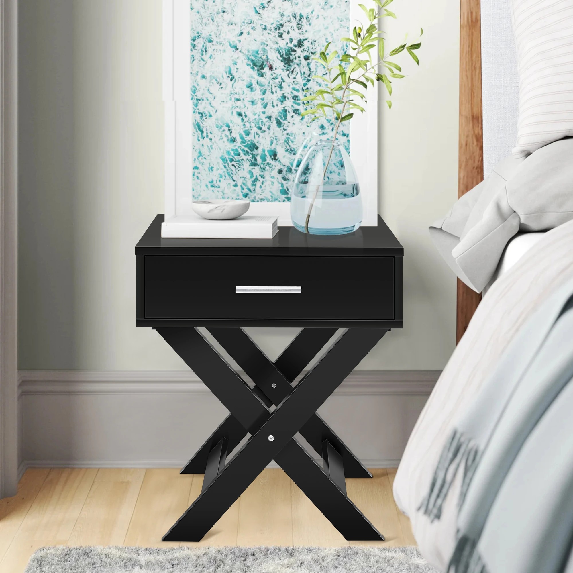 8 Alfordson Bedside Table Nightstand Side Storage Cabinet French Country - Black, 8 of 10