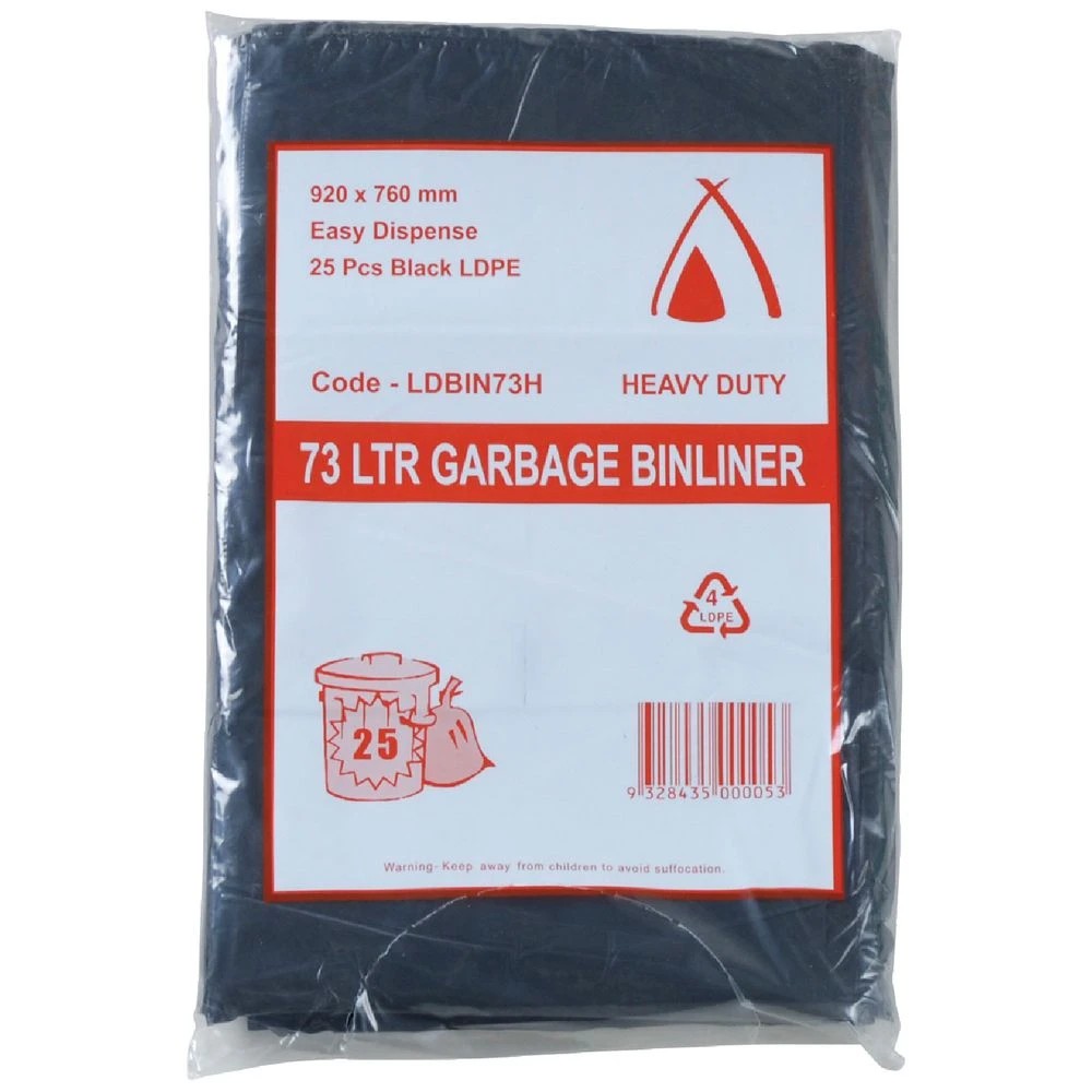 1 Tailored Packaging Heavy Duty Bin Liners 73L 25 Pack Black, 1 of 1