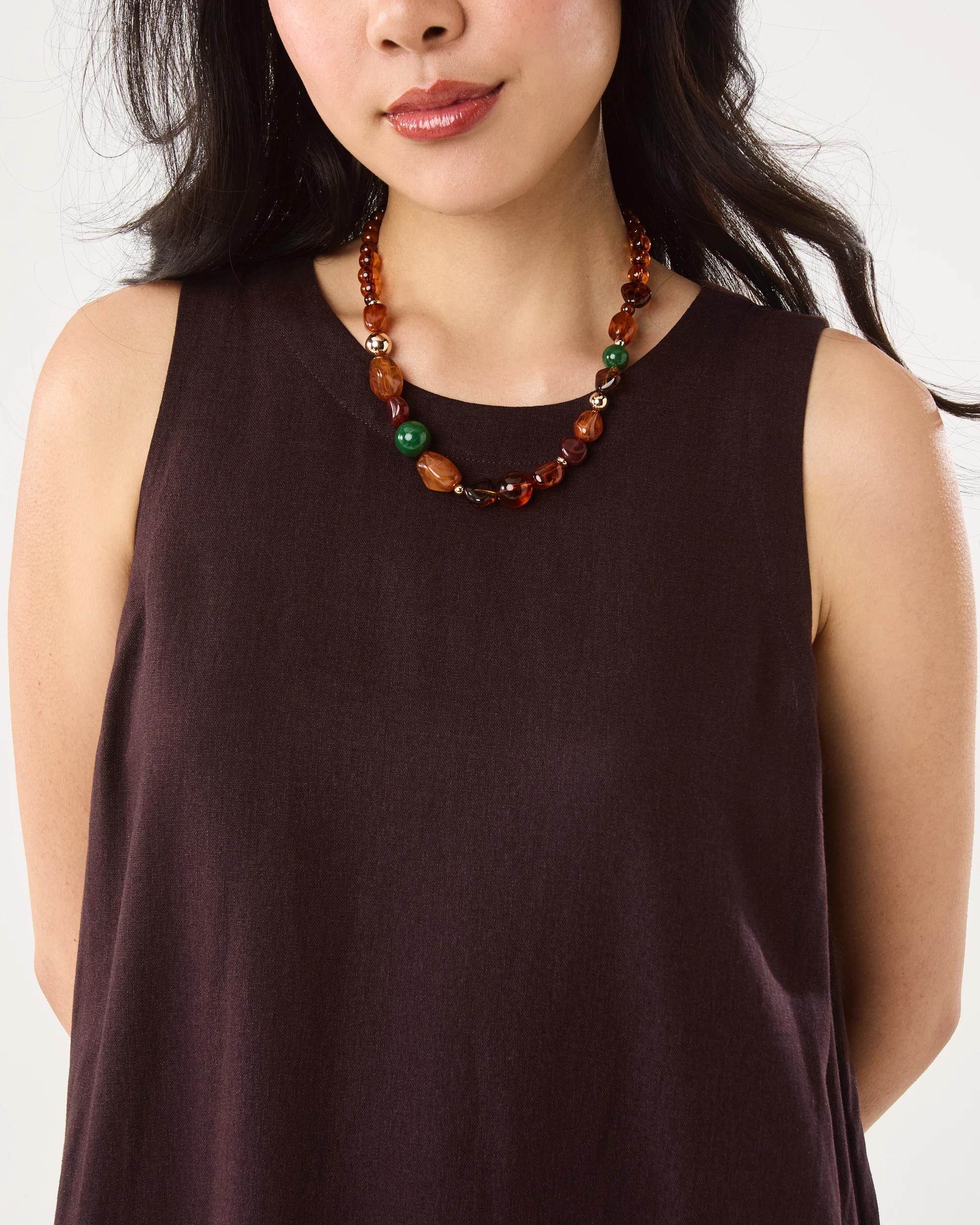 6 Sleeveless Linen Blend Button Detail Mini Dress Choc Plum, 6 of 8