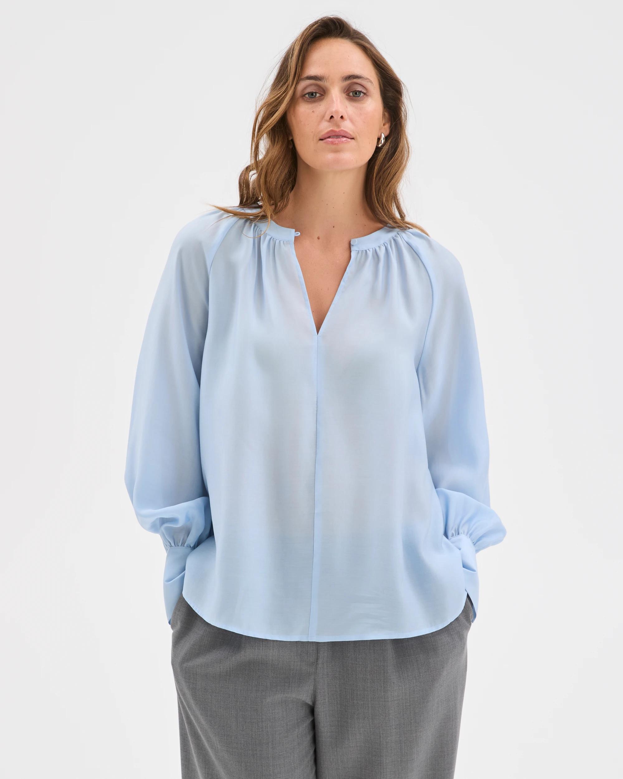 2 Preview Long Sleeve Soft Drape Blouse BLUE MIST, 2 of 6