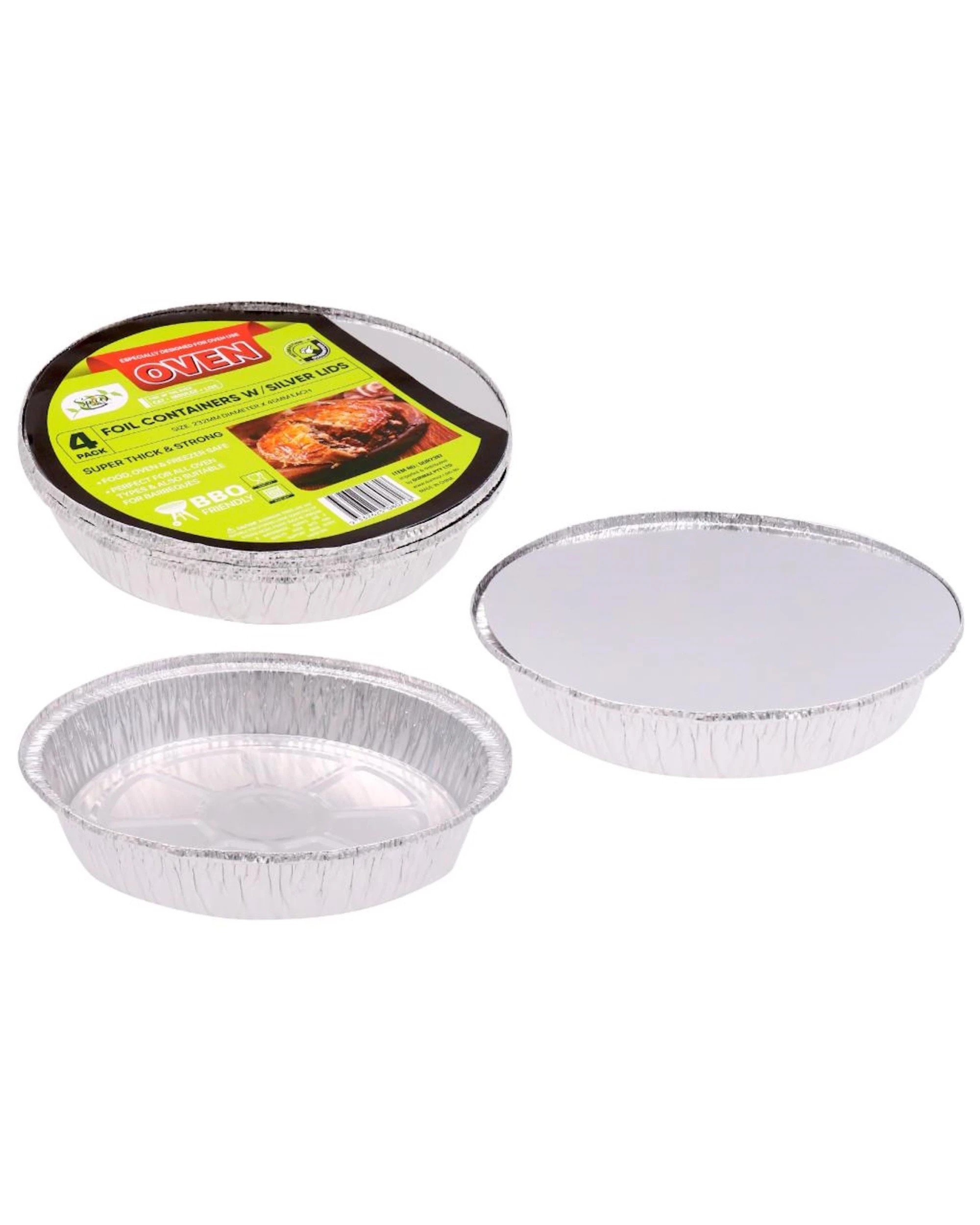 1 Durmaz Round Foil Oven Trays with Lids 23cm x 4cm Pack of 4 - Silver, 1 of 3