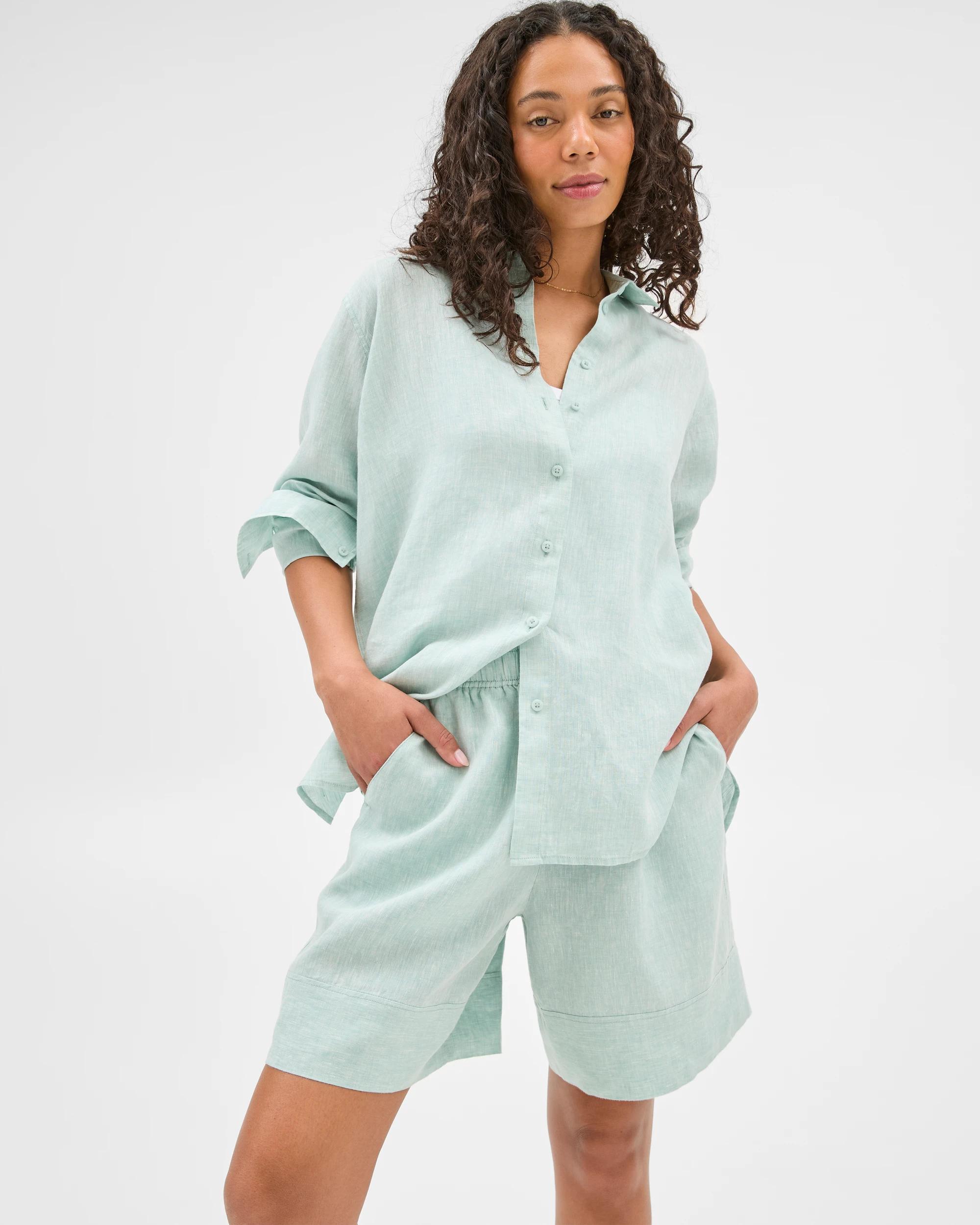 6 Target European Linen Long Sleeve Shirt AQUIFER X-DYE, 6 of 6