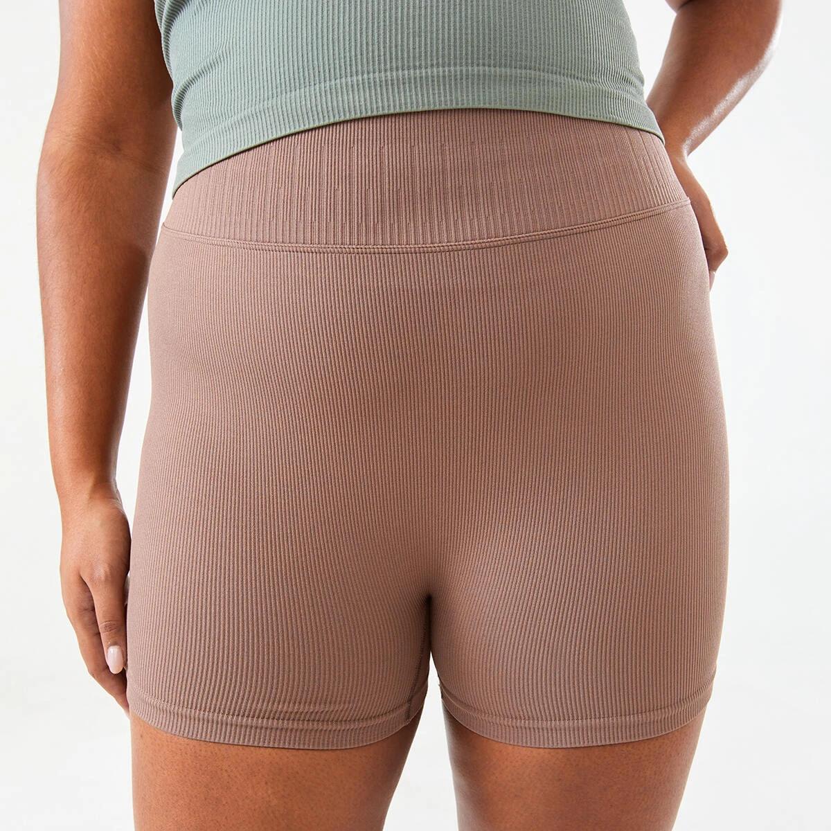 3 Active Womens Seamfree Rib Bike Shorts Wd Taupe, 3 of 9
