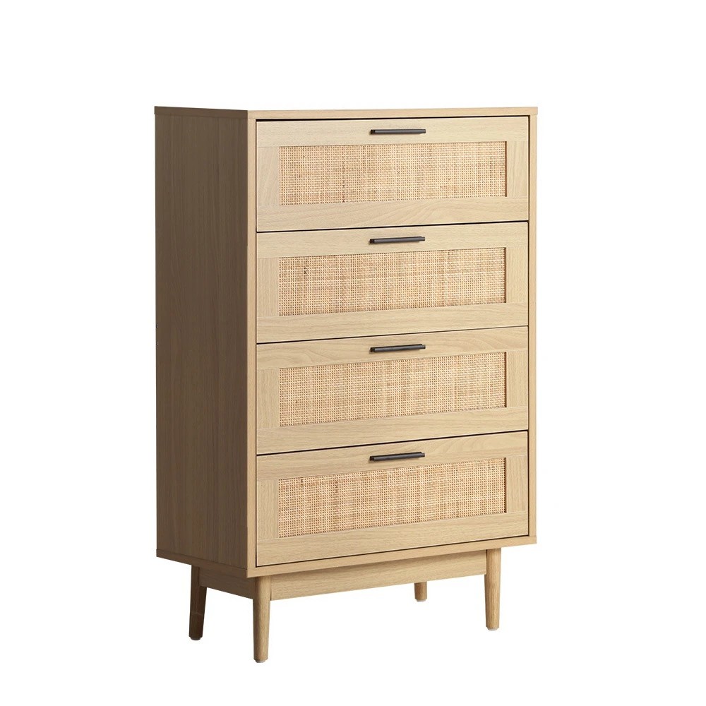 1 Artiss 4 Chest of Drawers Rattan Tallboy - Natural, 1 of 5
