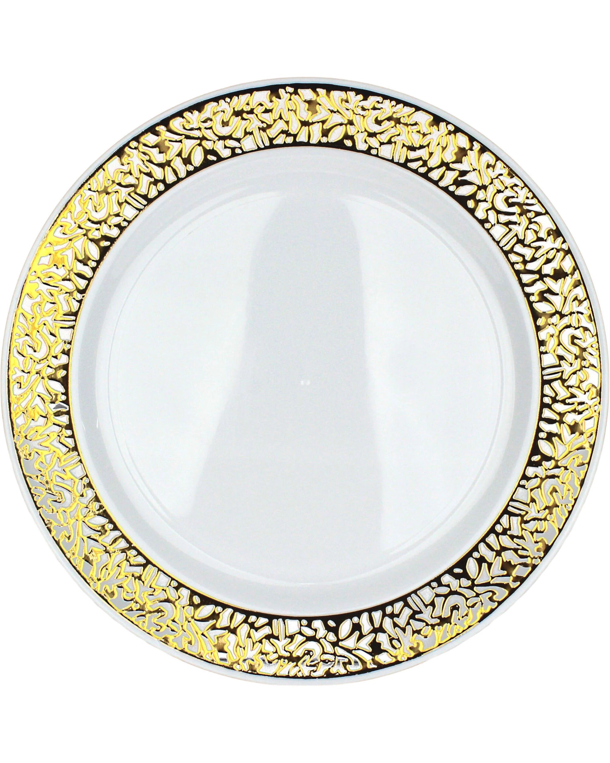 1 Fun Time Gold Lace Trim 26cm Plastic Plates Pack of 6 - Gold, White, 1 of 2