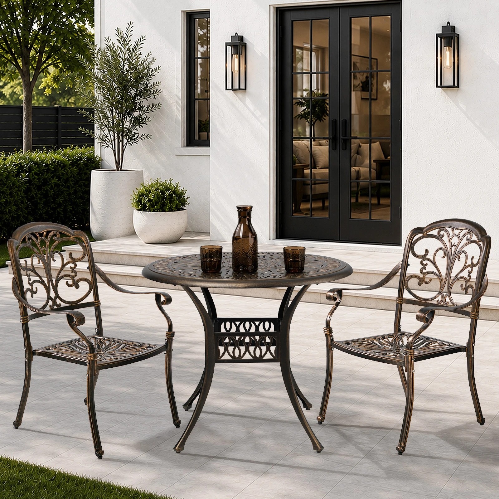 3 Livsip 3 Piece Outdoor Dining Set Table Chairs Patio Bistro Cast Aluminium - Bronze, 3 of 7
