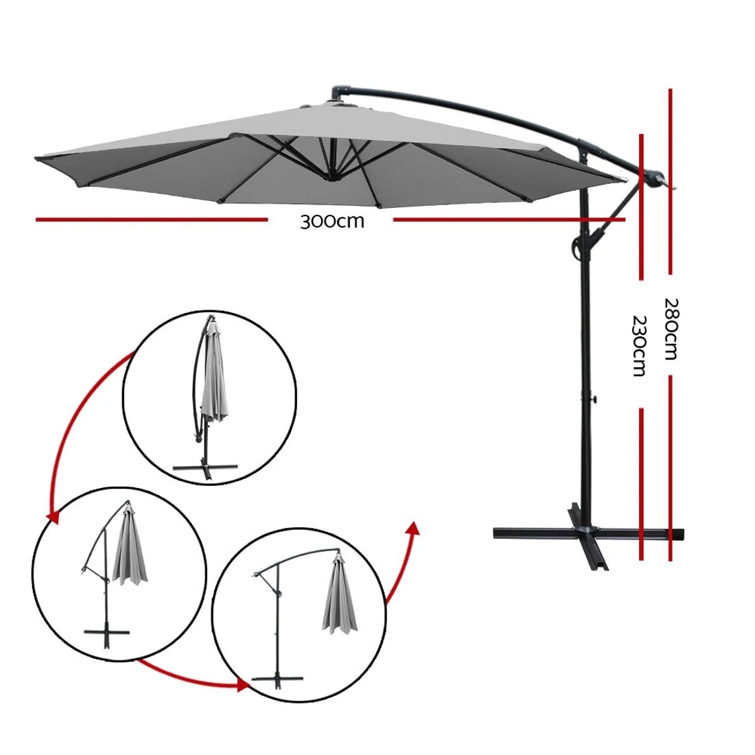 1 Instahut 3m Outdoor Umbrella Cantilever Beach Garden Patio - Grey, 1 of 5