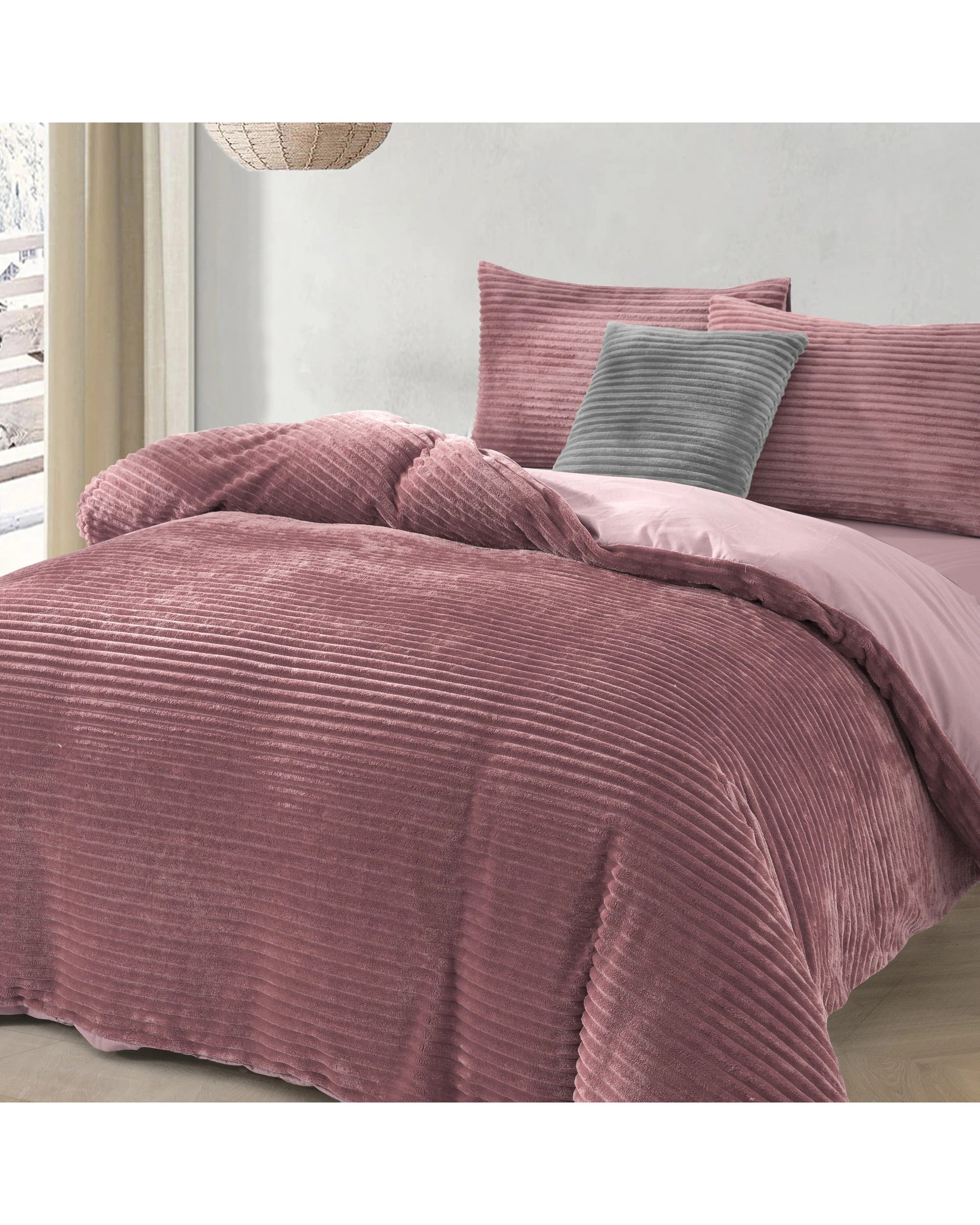 3 Dreamaker Signature Embossed Corduroy Fleece Quilt Cover Set - Single Bed - Blush, 3 of 7