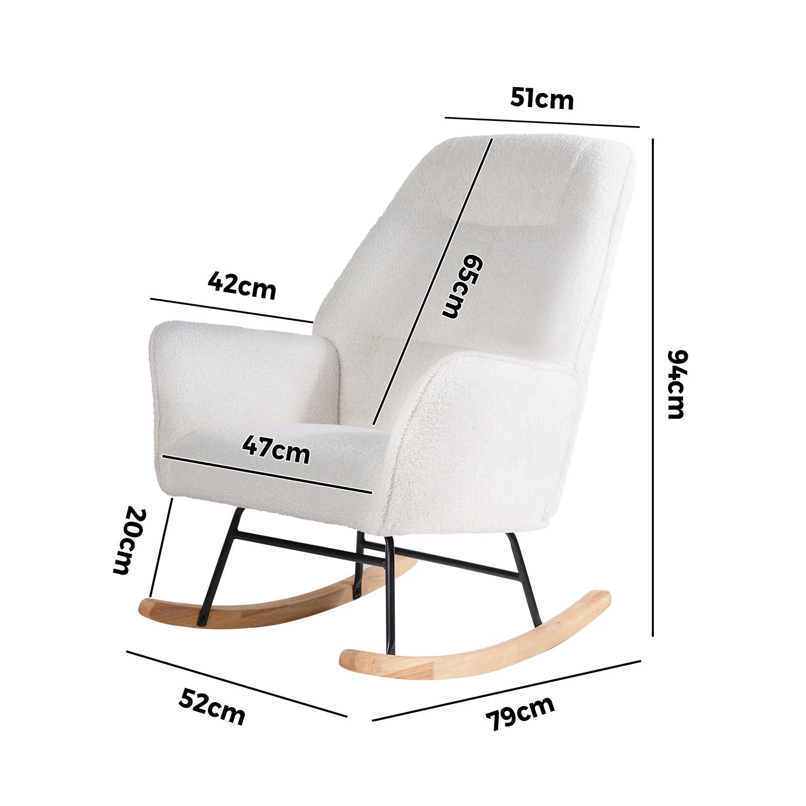 2 Oikiture Rocking Chair Nursing Armchair Sherpa Accent Chairs Upholstered - White, 2 of 10