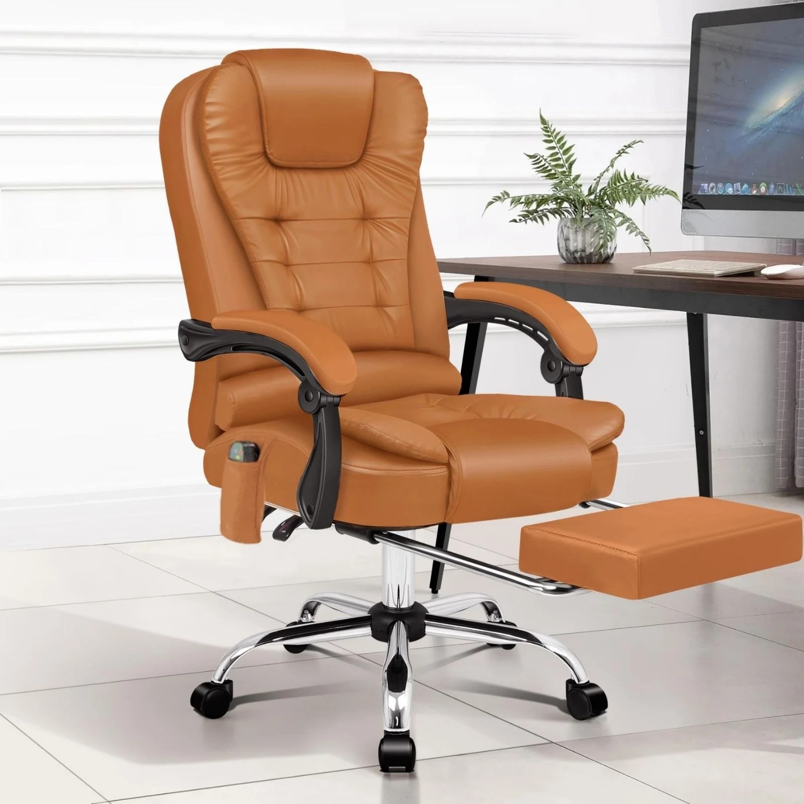 2 Alfordson Massage Office Chair Heated Seat Gaming Executive Racer PU Leather - Brown, 2 of 10