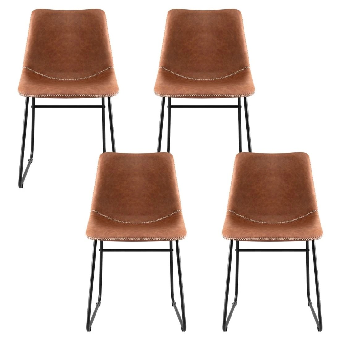 3 Artiss 4x Dining Chairs Retro PU Leather Kitchen Lounge Cafe Accent Chair - Brown, 3 of 6