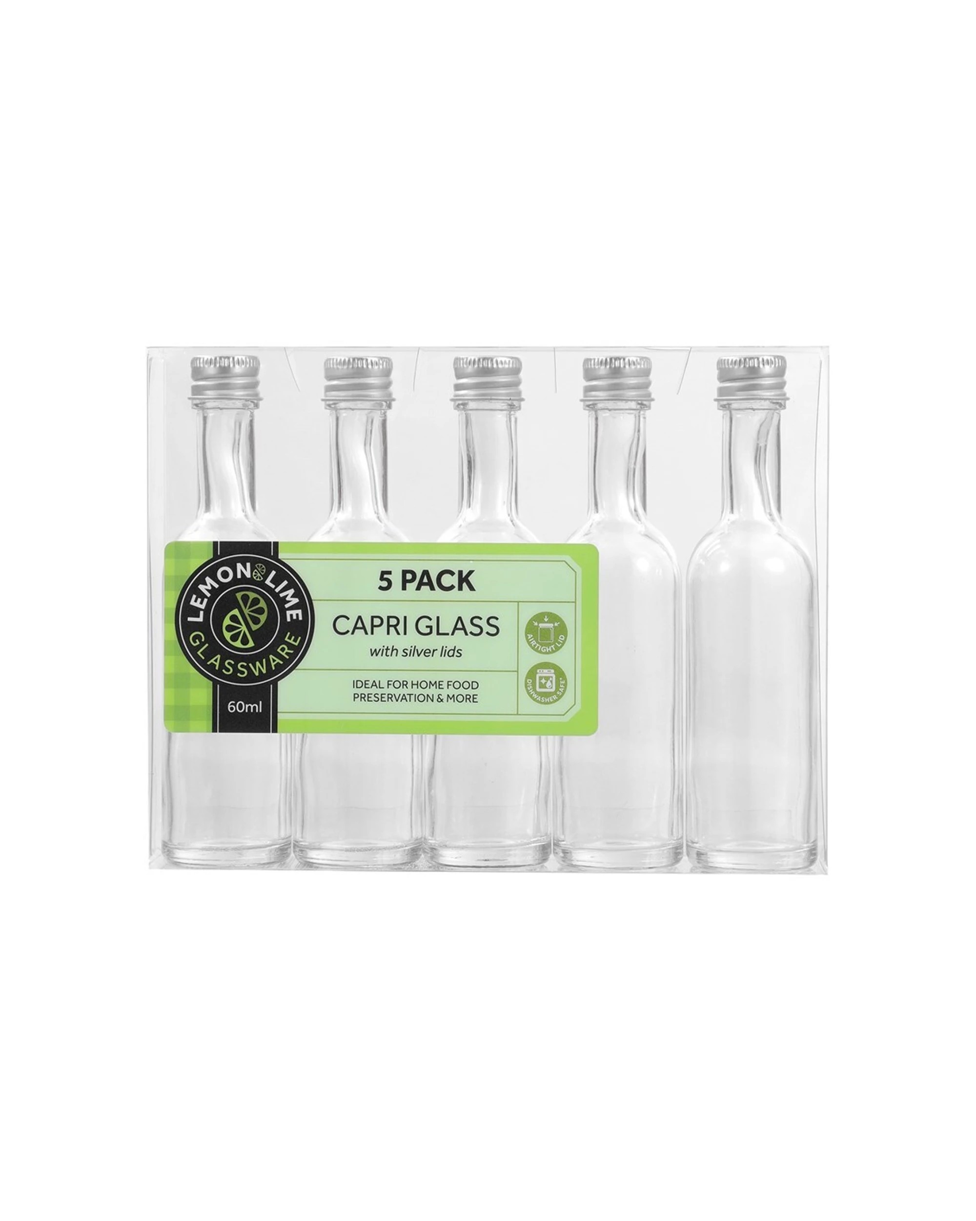 1 5pk Lemon & Lime 60ml Long Neck Mini Bottle Capri Glass W/ Silver Lid Storage
 - Clear, 1 of 4