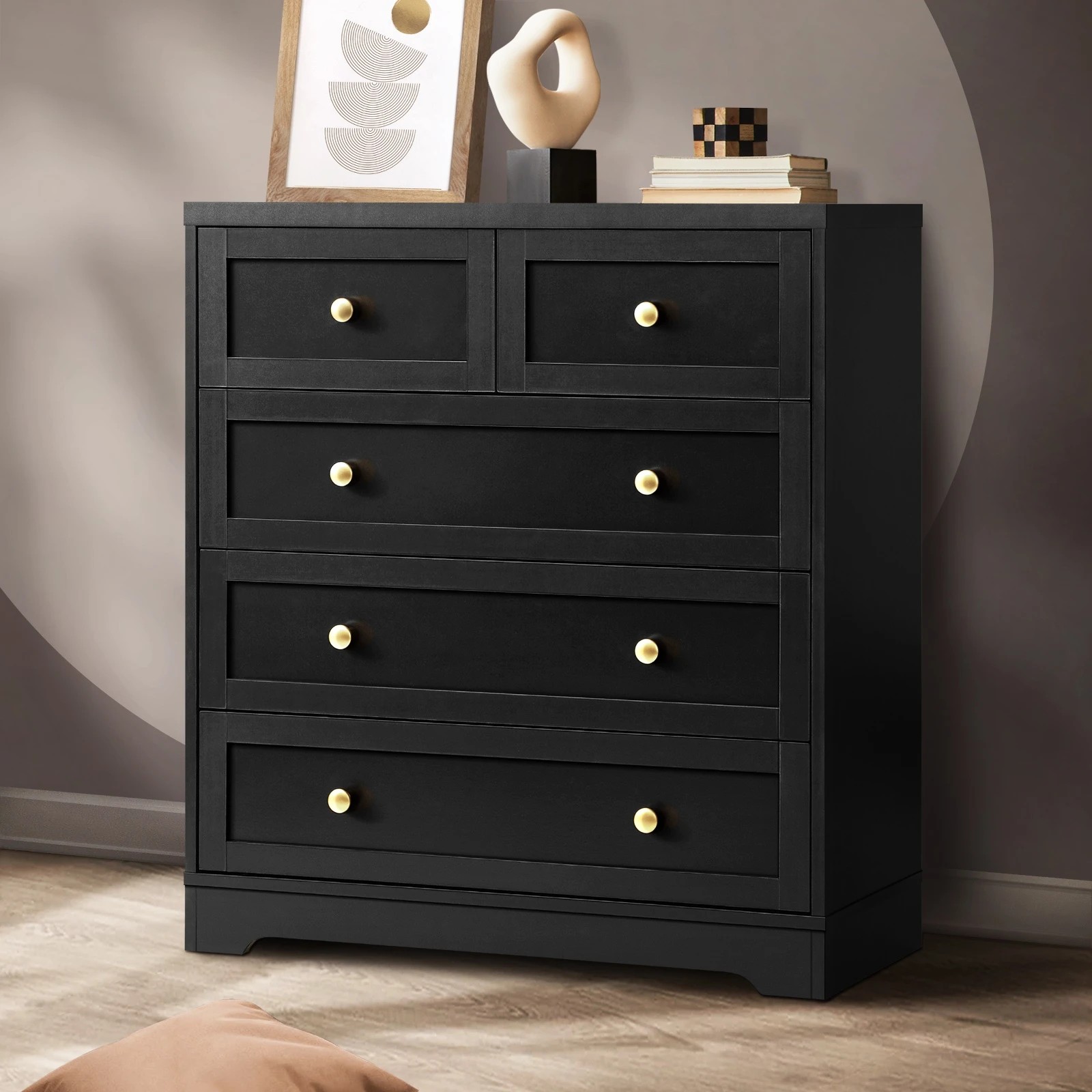 2 Oikiture 5 Chest Of Drawers Tallboy Dresser Table Storage Cabinet
 - Black, 2 of 10
