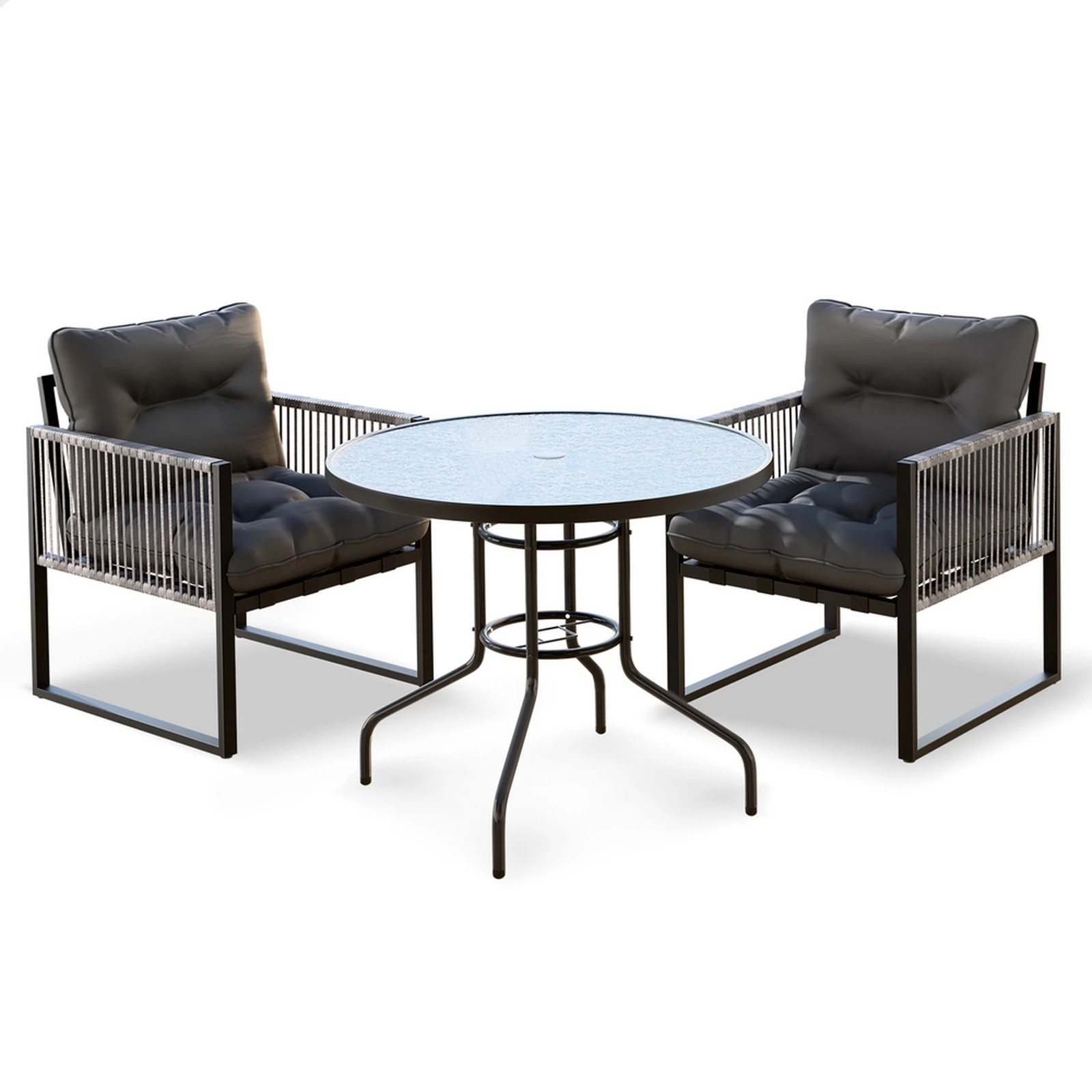 1 Alfordson Outdoor Patio Furniture Dining Table Lounge Chairs Set Glass Armchair - Grey, 1 of 10