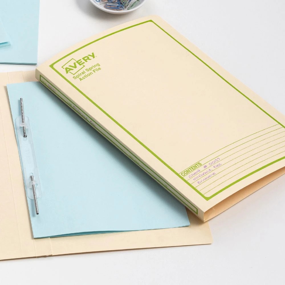 3 Avery Foolscap Spiral Spring File Buff with Green Print, 3 of 5