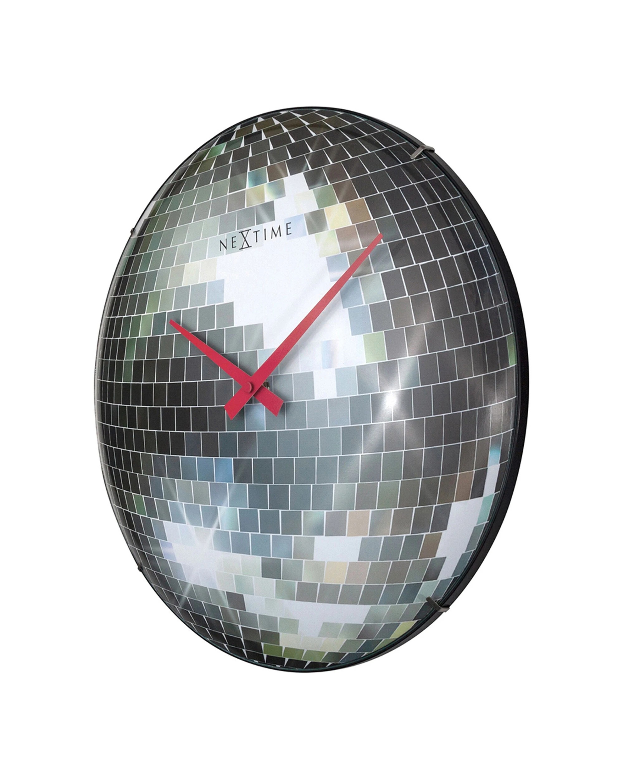 2 NEXTIME Disco Ball Wall Clock Silent Sweep Dome Glass Cover Retro Look 35cm - Silver, 2 of 5