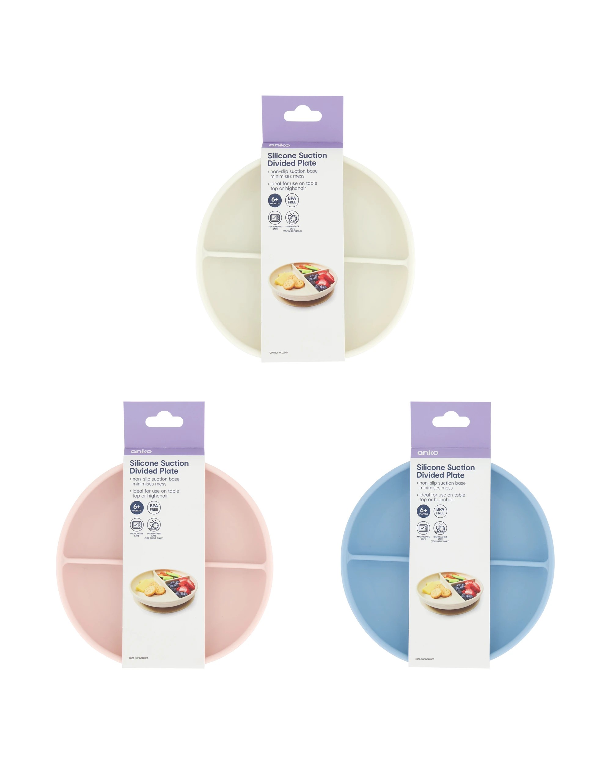 9 Silicone Suction Divided Plate - Assorted, 9 of 10