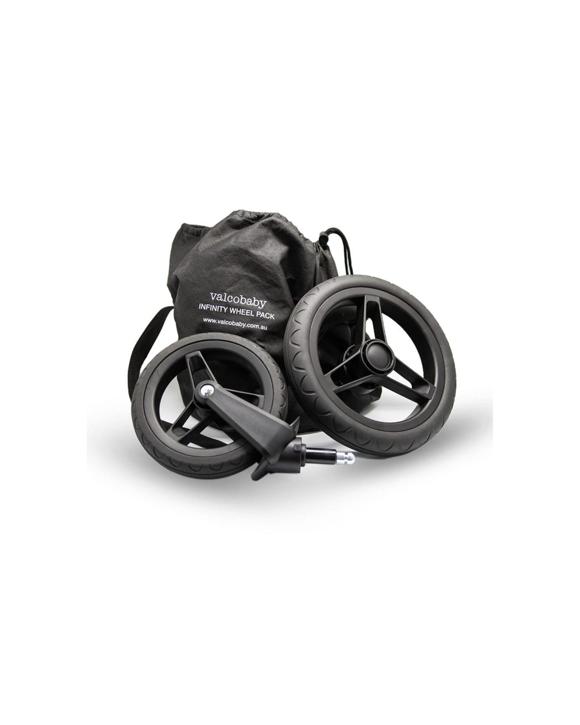 ValcoBaby Infinity Wheel Set Puncture Proof Pram Stroller 4pc With Storage - Black