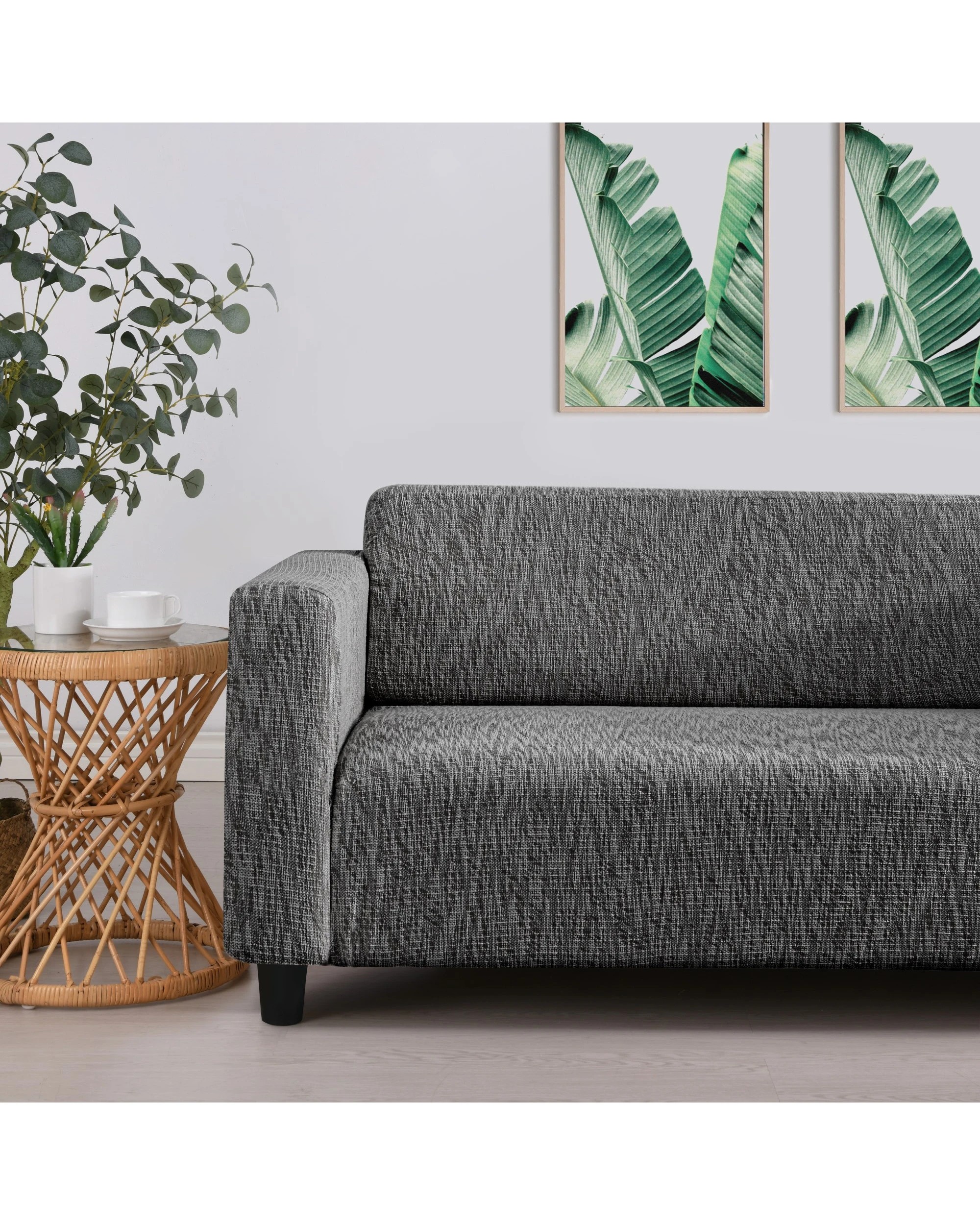 2 Sherwood Faux Linen Stretch Fit Couch Covers 3 Seater - Black, 2 of 4