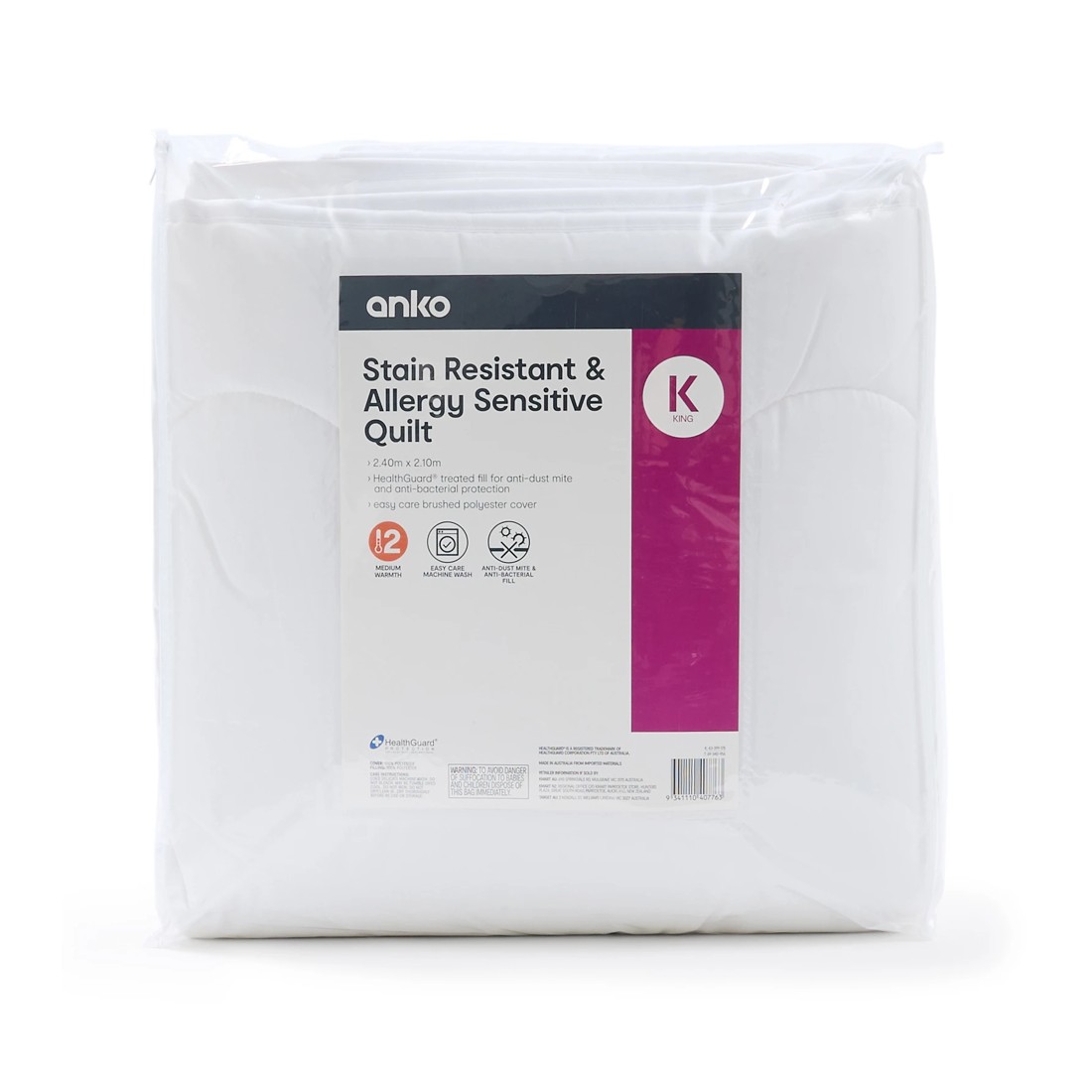 1 Stain Resistant and Allergy Sensitive Quilt - King Bed, White, 1 of 5