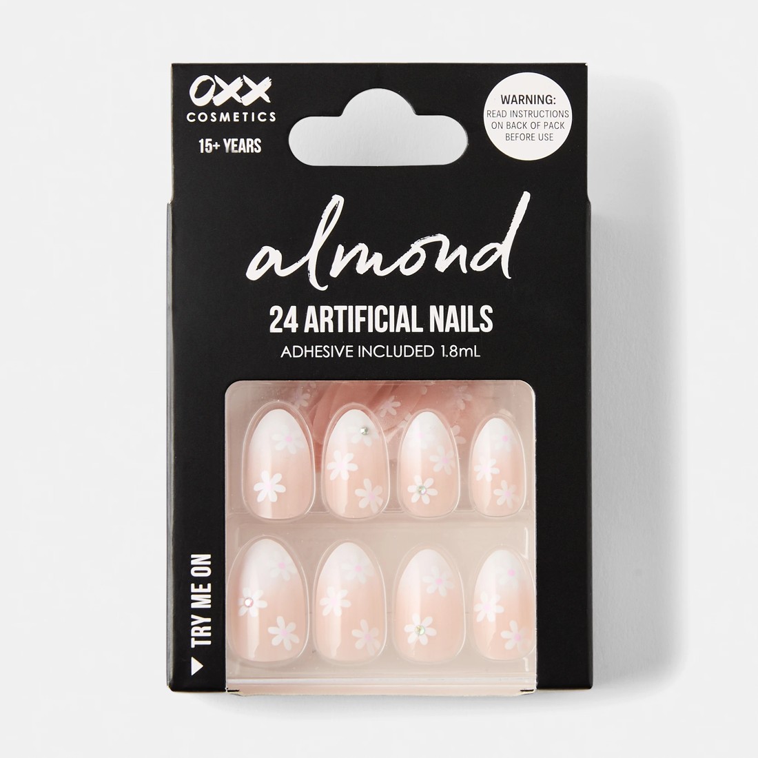 1 OXX Cosmetics 24 Pack Artificial Nails with Adhesive - Almond Shape, Flower Gems, 1 of 5