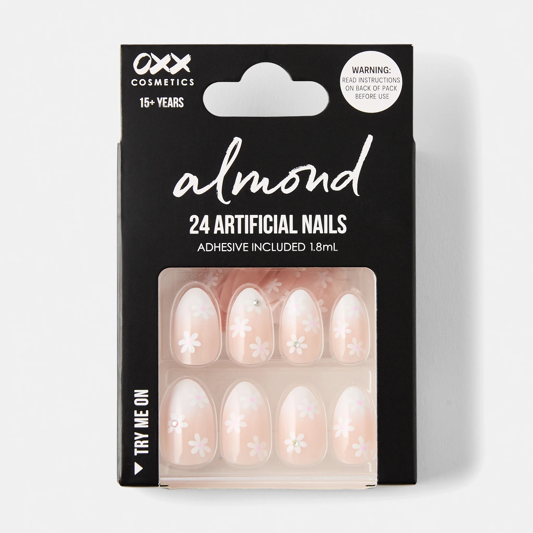 1 OXX Cosmetics 24 Pack Artificial Nails with Adhesive - Almond Shape, Flower Gems, 1 of 5