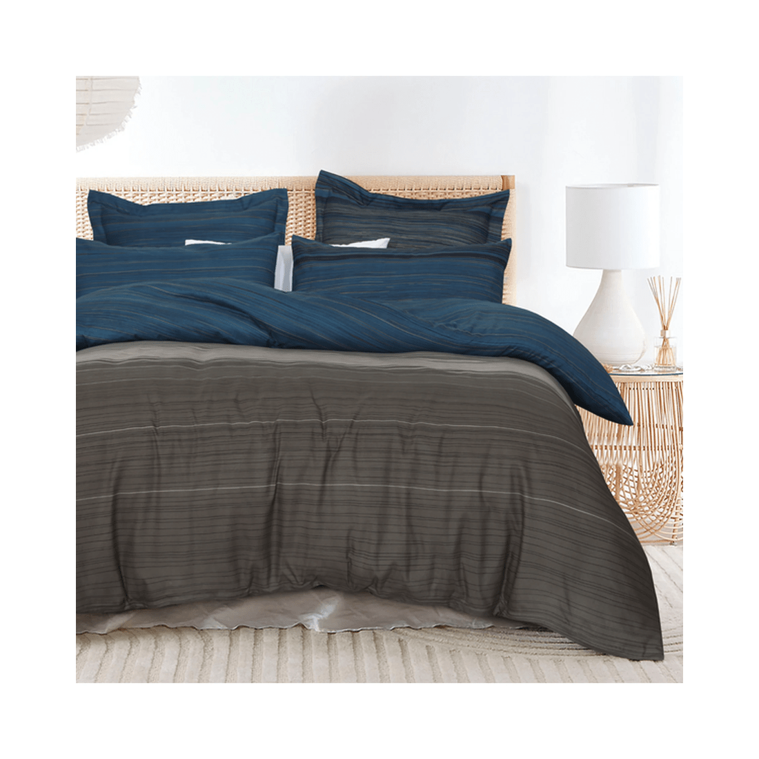 2 Amsons Premium Double-Brushed Microfiber Quilt Cover Set, King, Blue Stripes, Includes European
 - King Bed
 - blue, 2 of 6