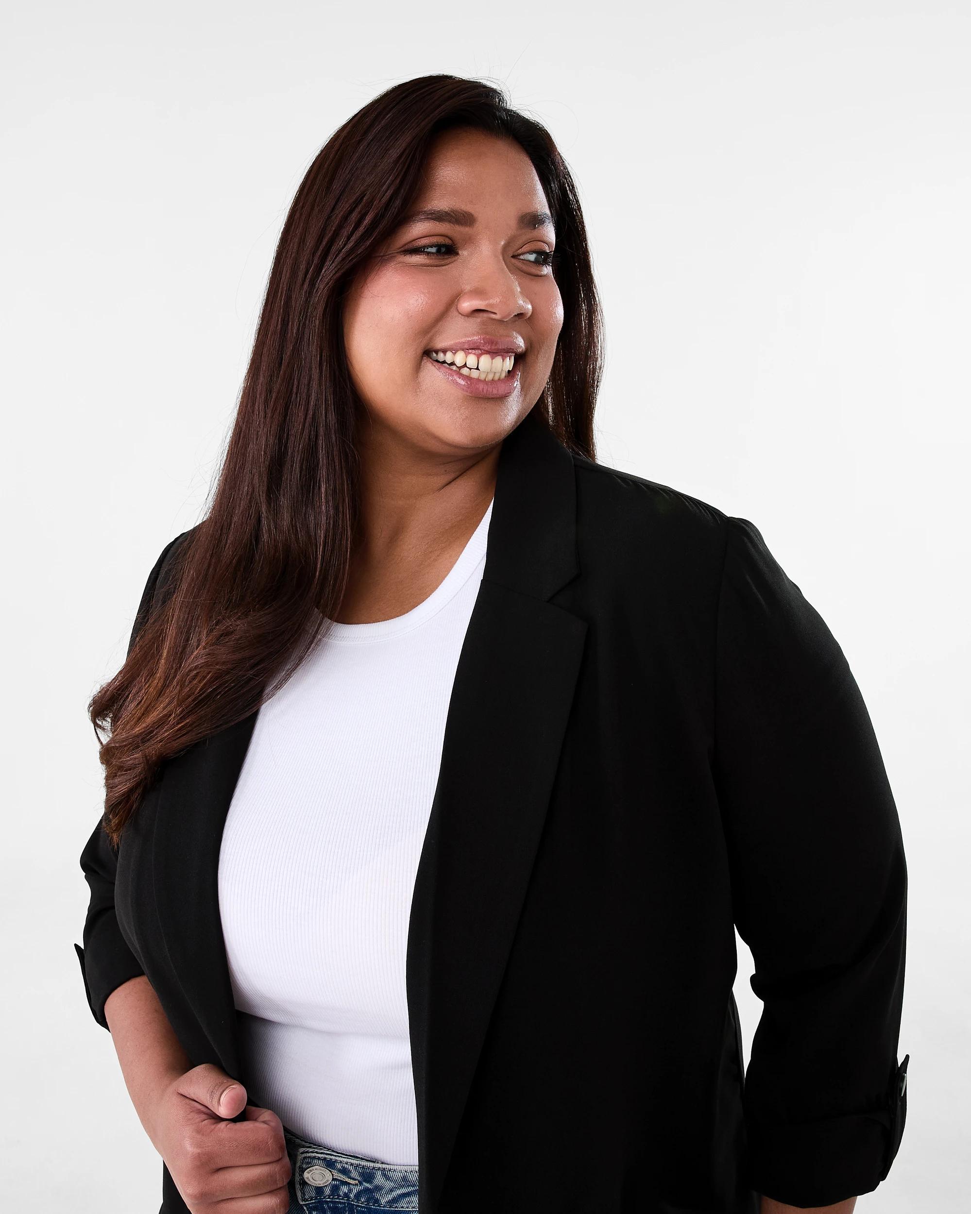 4 Curve Long Sleeve Linen Blend Blazer Black, 4 of 6