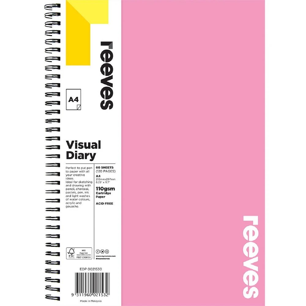 1 Reeves Visual Art Diary 110gsm 60 Sheets A4 Pink, 1 of 1