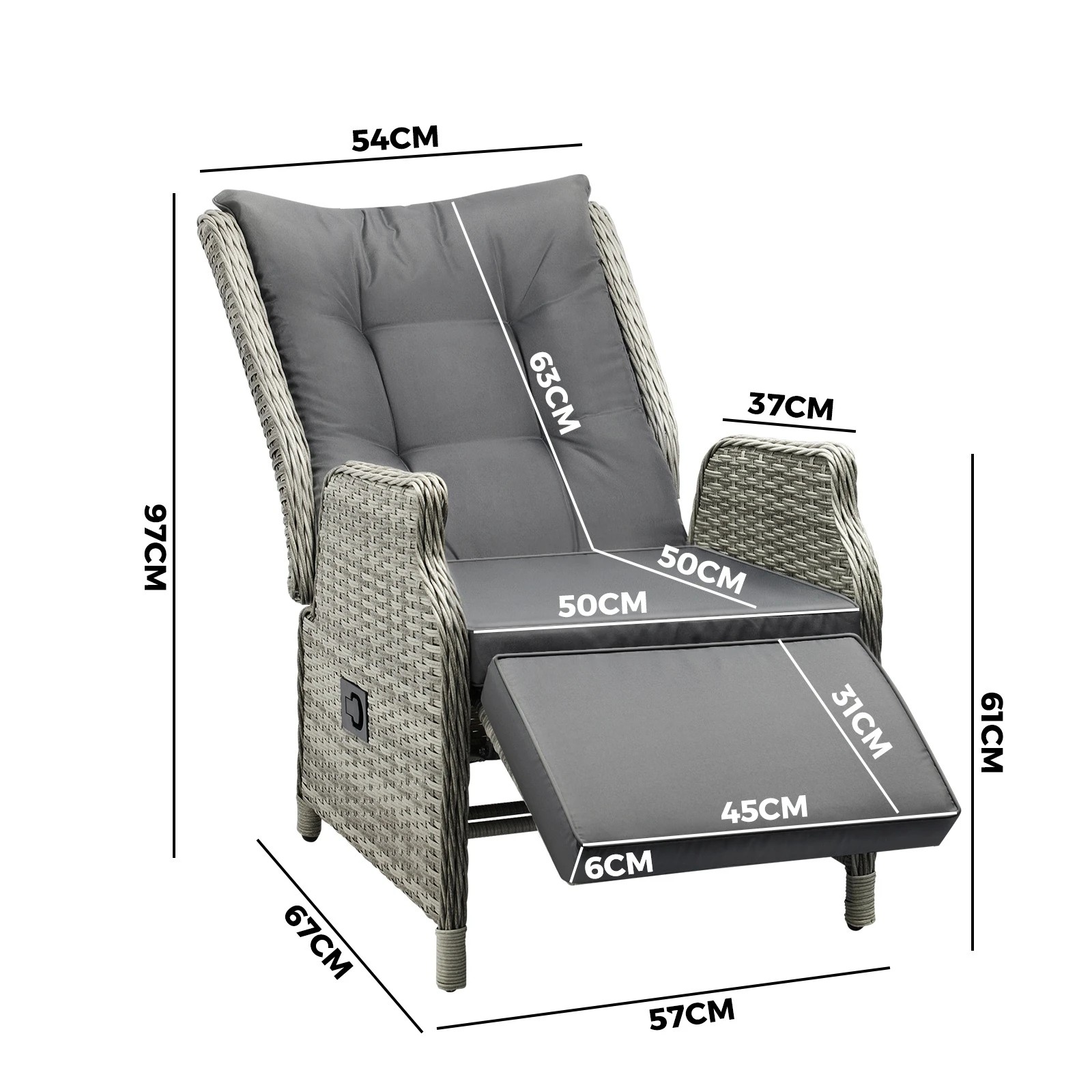 9 Livsip Recliner Chairs Outdoor Sun Lounge Wicker Garden Sofa Patio Furniture
 - Grey, 9 of 9
