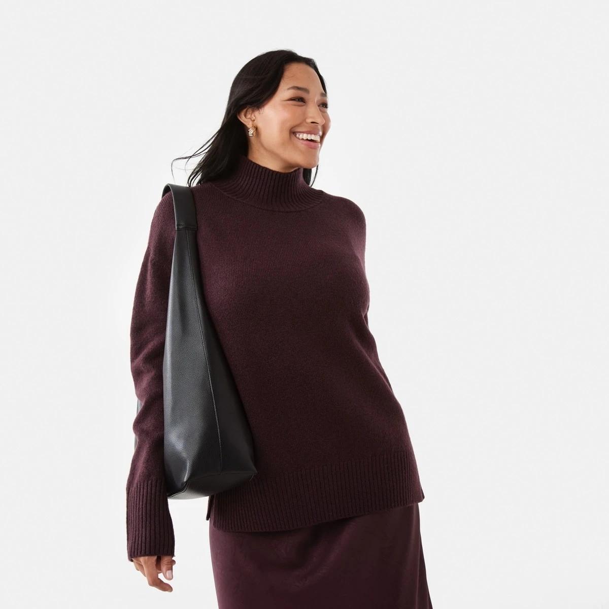 8 Funnel Split Hem Jumper Mulberry, 8 of 8