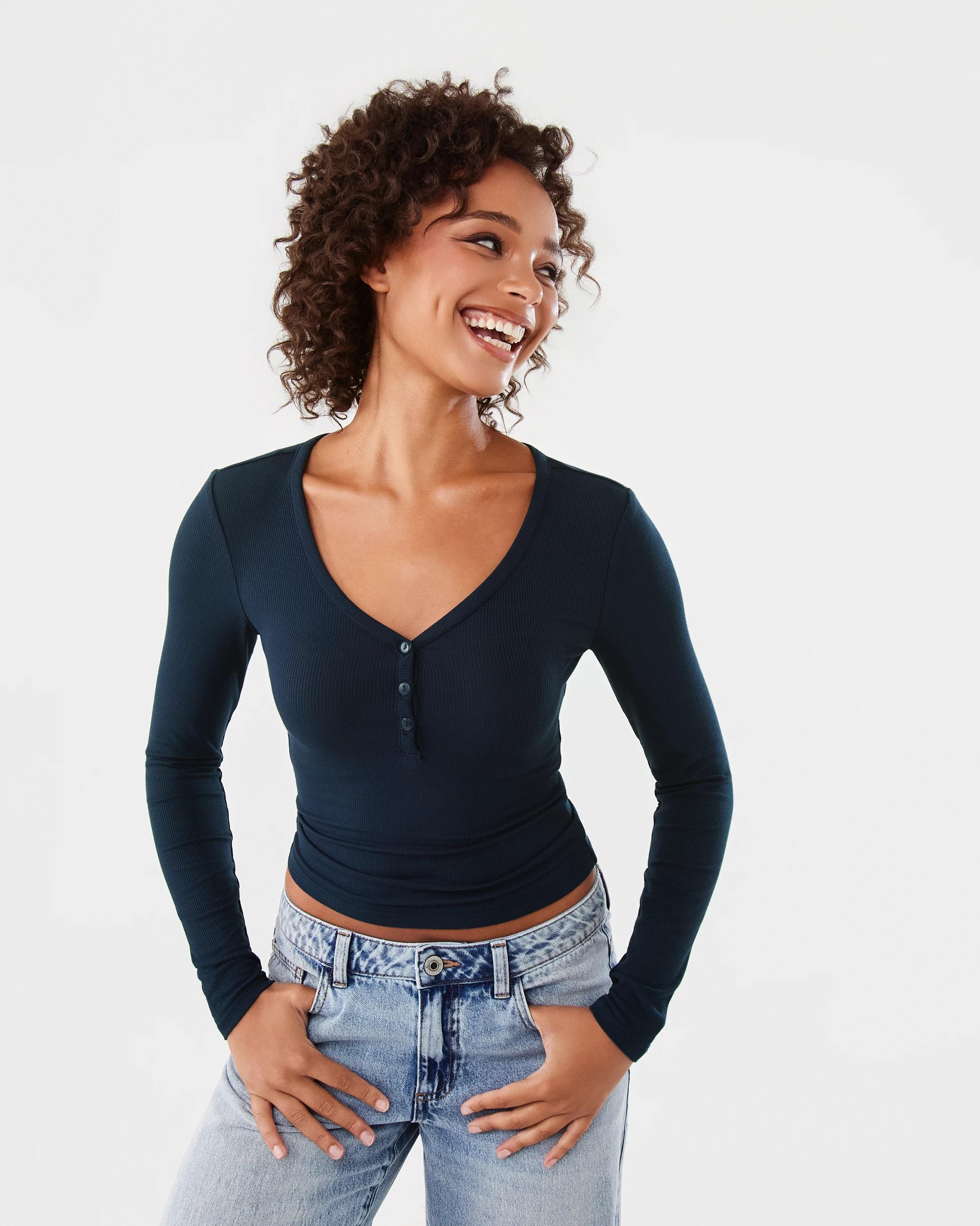 1 Long Sleeve Henley Top Navy Blaze, 1 of 7