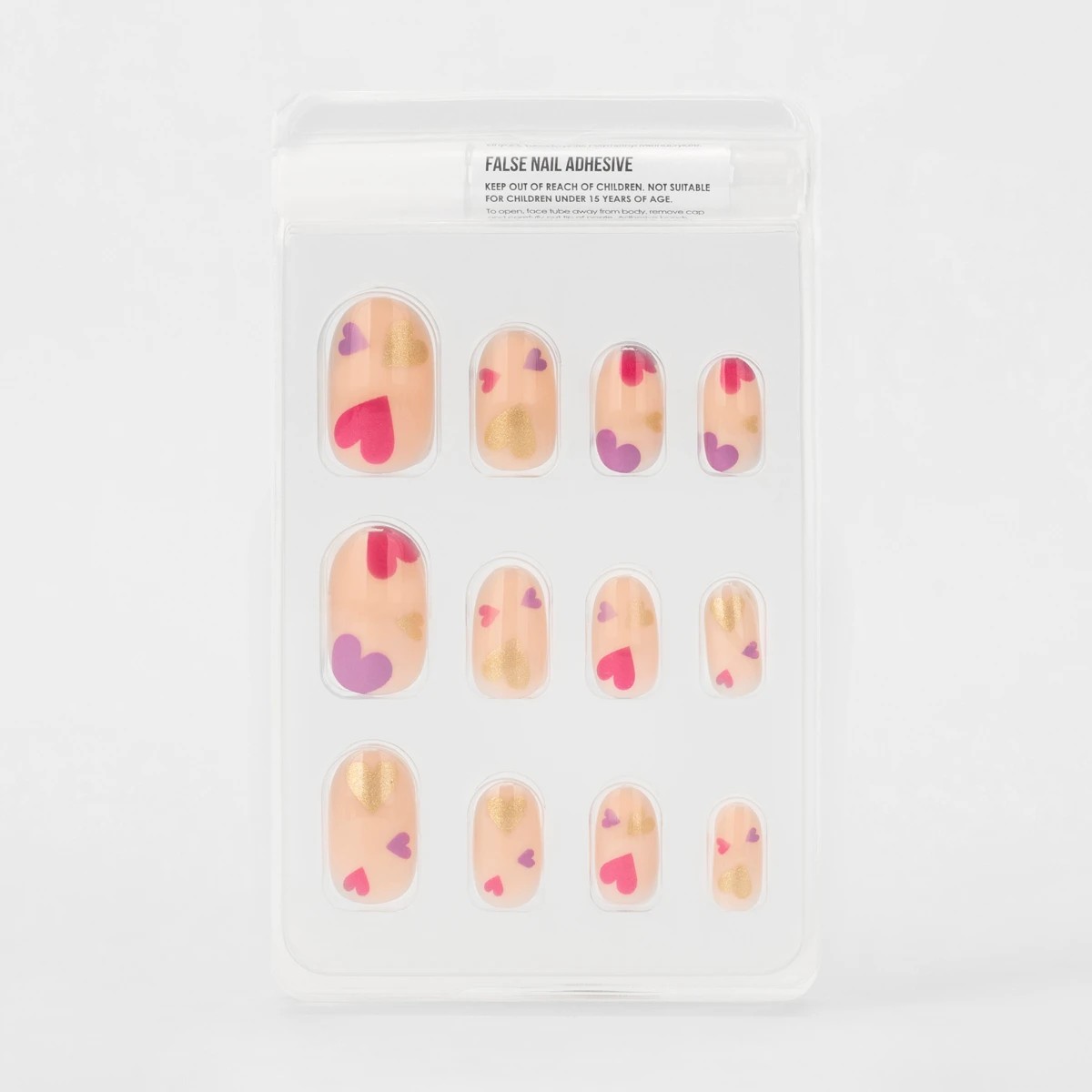 3 OXX Cosmetics 24 Pack False Nails with Adhesive - Oval Shape, Metallic Hearts, 3 of 5