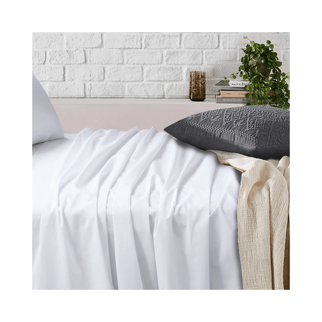 3 Amsons King Sheet Set - 180TC Cotton/Poly Fitted &amp; Flat Sheets with Pillowcases, 40cm Deep (White) - White, 3 of 7