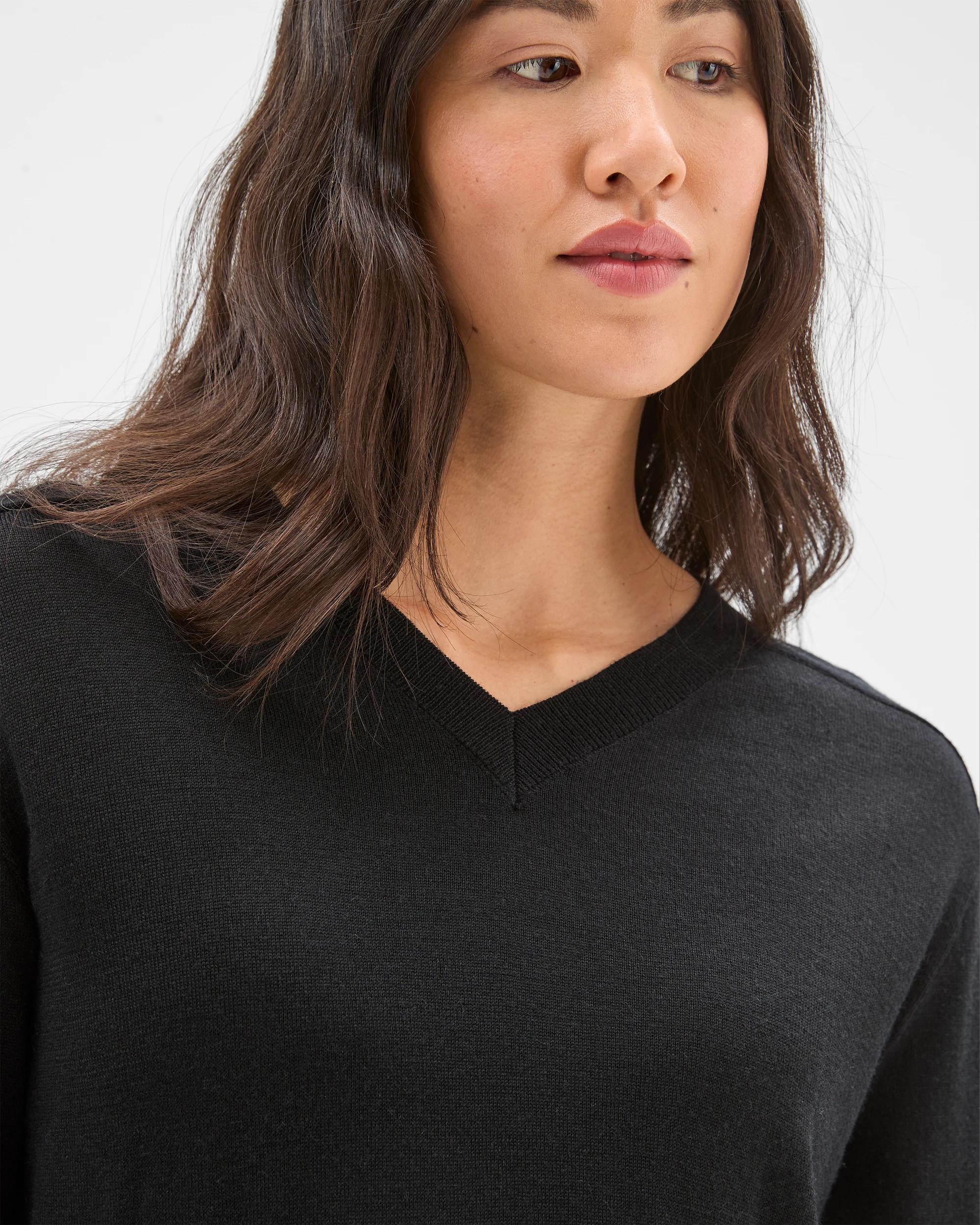 5 Preview Australian Merino Wool Long Sleeve V-Neck Knit Top BLACK, 5 of 6