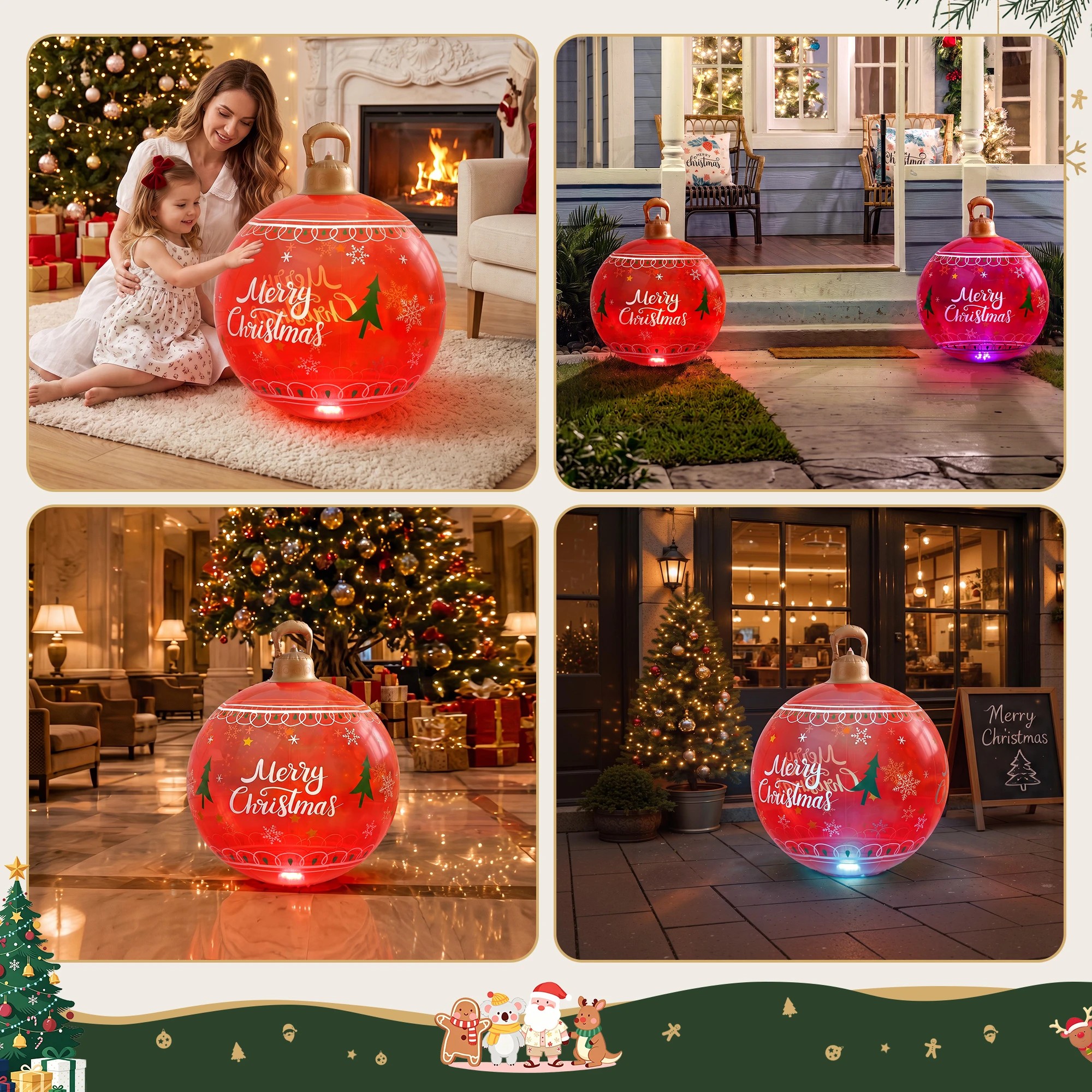 3 Jingle Jollys Christmas Inflatable Ball 60cm Led Illuminated Xmas Decoration - Red, 3 of 7