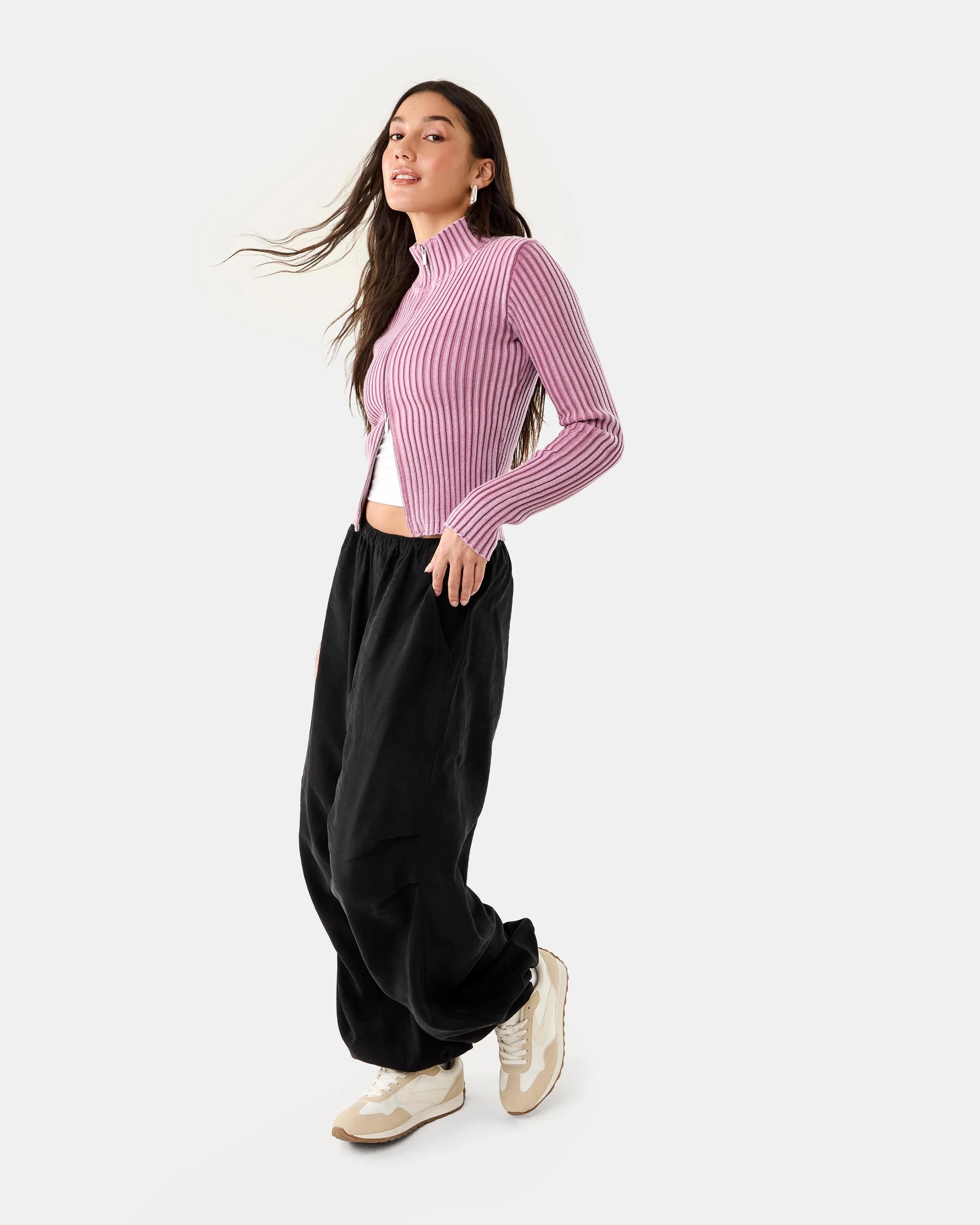5 Funnel Neck Knit Zip Through Jumper Orchid, 5 of 10