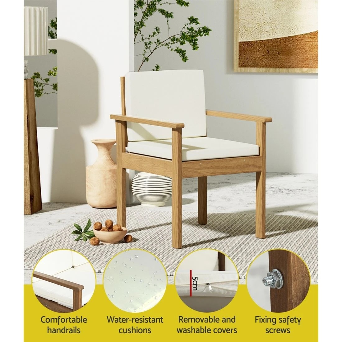 6 Gardeon 4-Piece Outdoor Sofa Set Wooden Couch Lounge Setting - Brown, 6 of 6