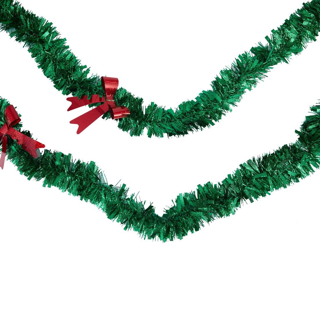 3 6m Green with Red Bow Christmas Tinsel, 3 of 3