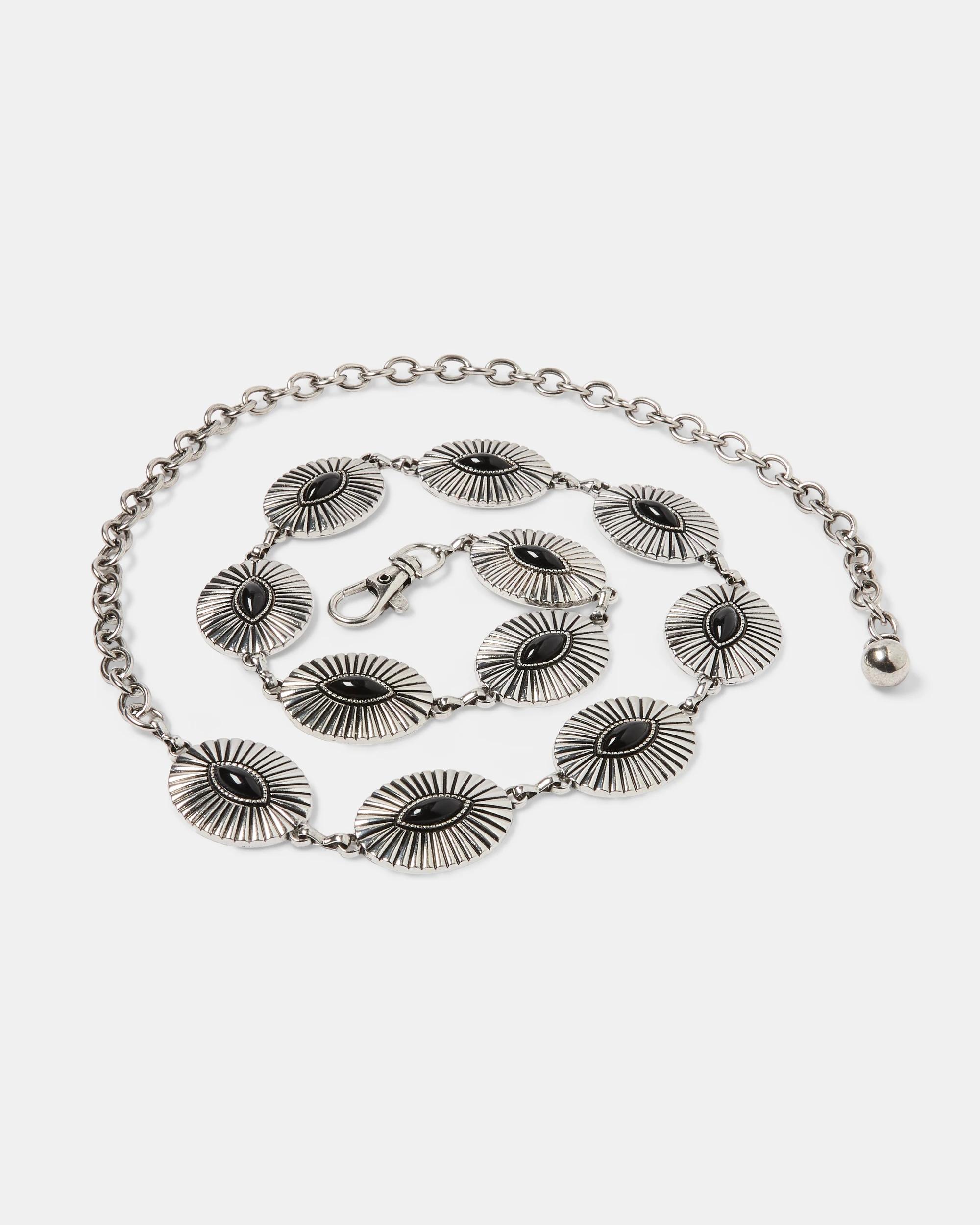 1 Black Stone Chain Belt Silver, 1 of 5