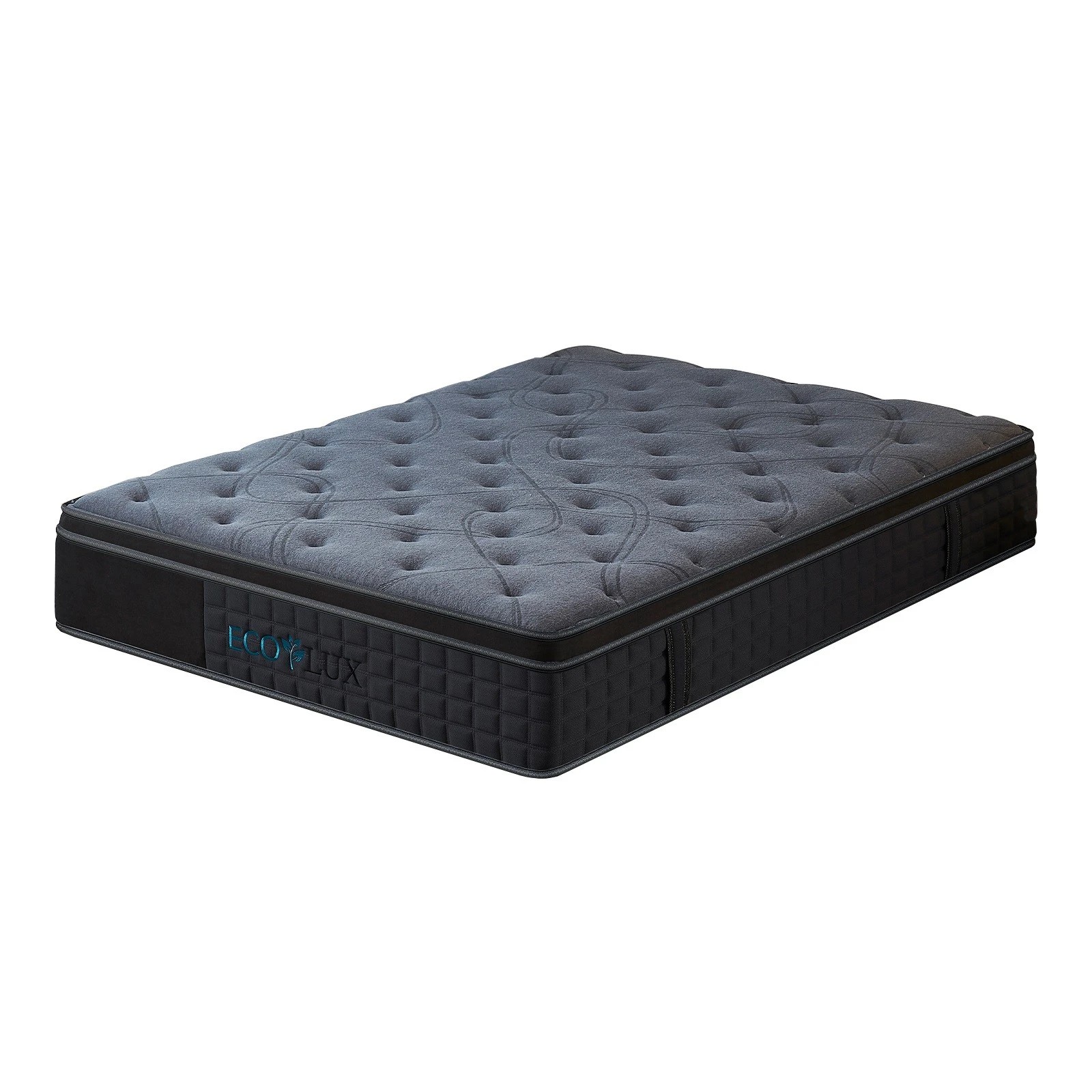 2 Eco Lux Edge Support Euro Top 7-Zone Pocket Spring Mattress Plush Medium Firm - King Single Bed - Charcoal, 2 of 10