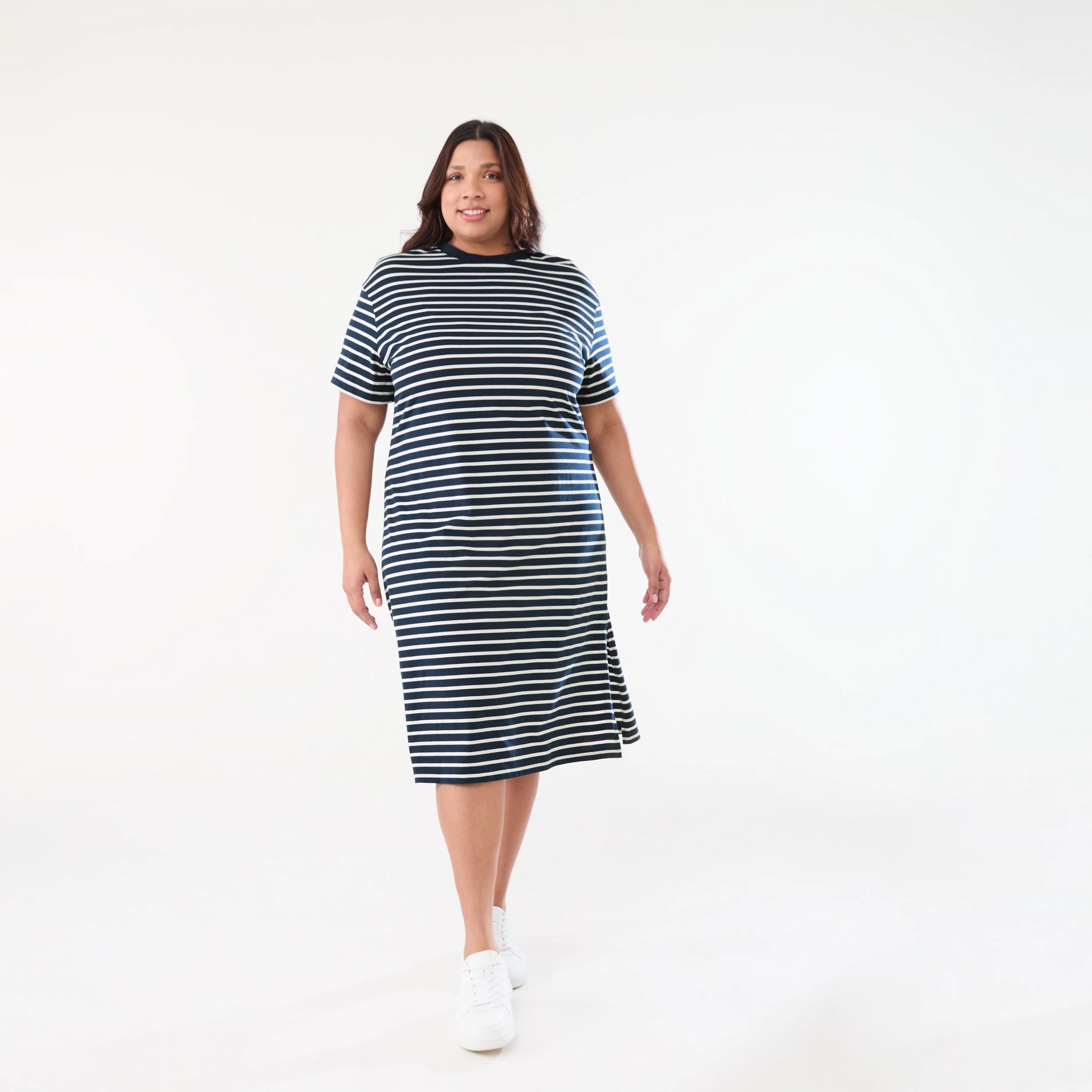1 Curve Short Sleeve T-shirt Dress NAVY STRIPE SKY CAPTAIN, 1 of 5