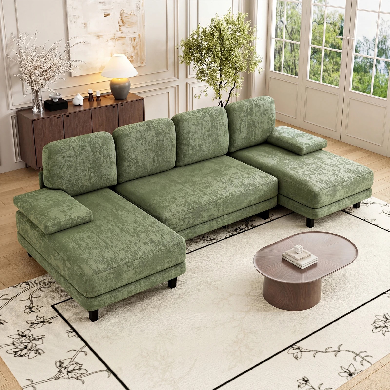 2 Advwin Sectiona Sofa 4-Seat Chenille Fabric U Shape Couch 280cm - Green, 2 of 9