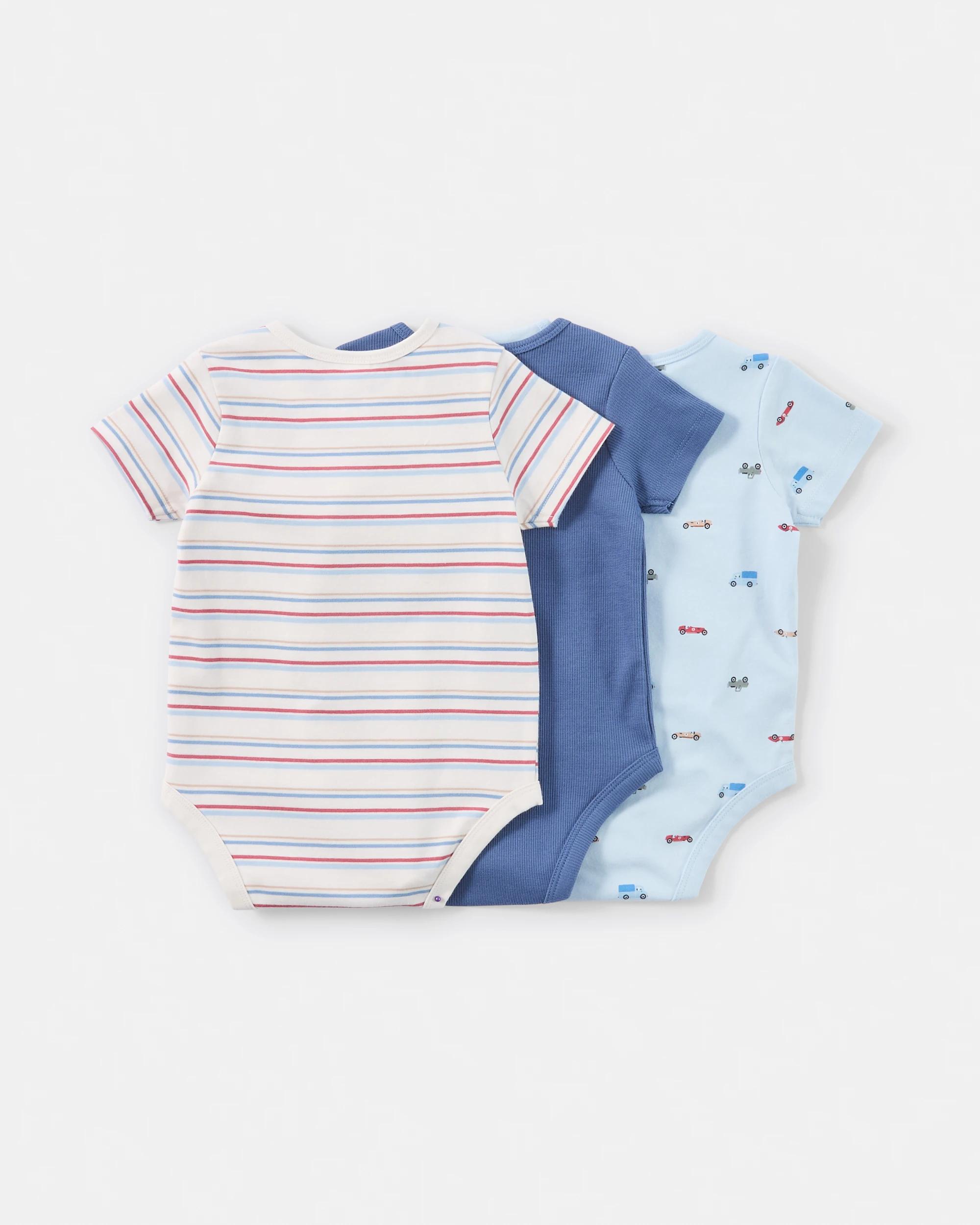 2 3 Pack Short Sleeve Print Bodysuits BLUE CUTE VEHICLE MULTIPACK, 2 of 8