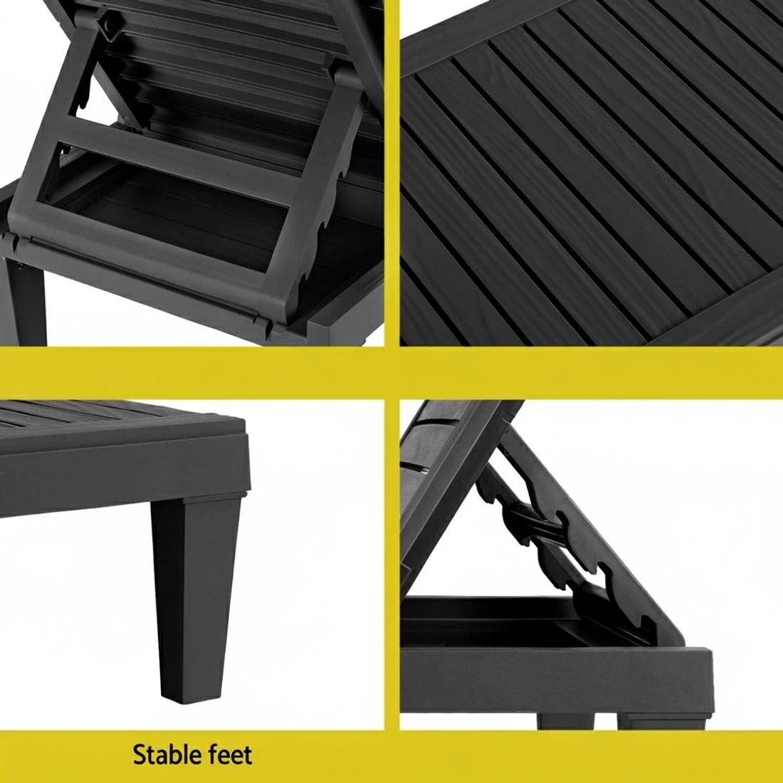 5 Gardeon Sun Lounge Adjustable Recliner Patio Outdoor Furniture Lightweight - Black, 5 of 5