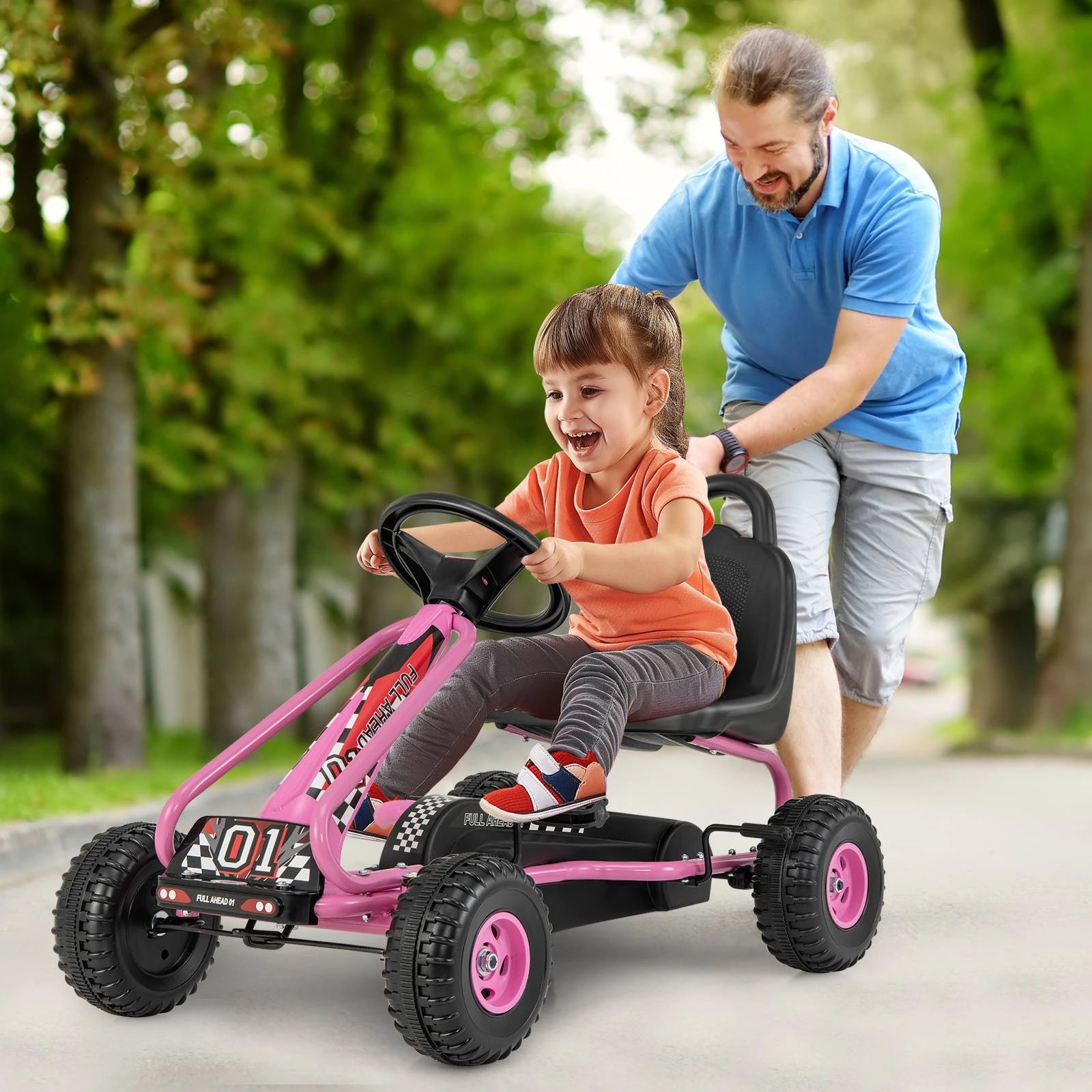 3 Costway Pedal Go Kart 4 Wheel Pedal Powered Ride On Toy - Pink, 3 of 3